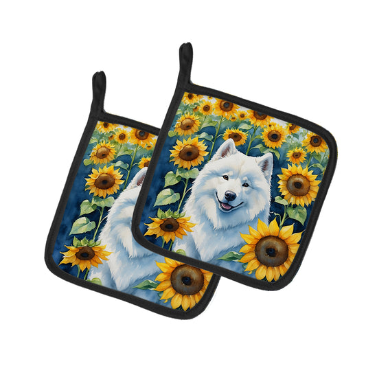 Buy this Samoyed in Sunflowers Pair of Pot Holders