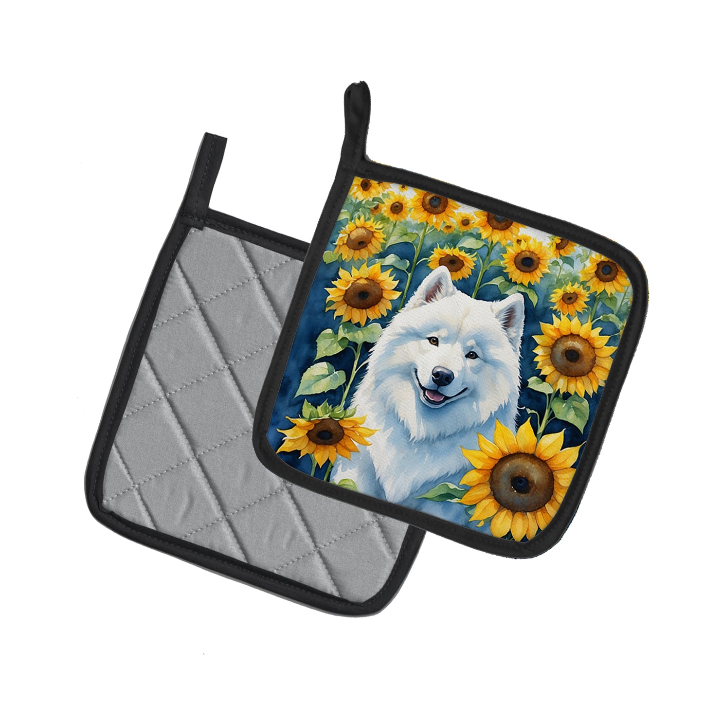 Samoyed in Sunflowers Pair of Pot Holders