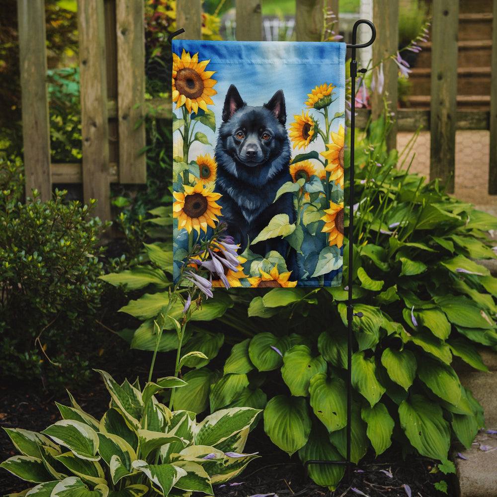 Schipperke in Sunflowers Garden Flag