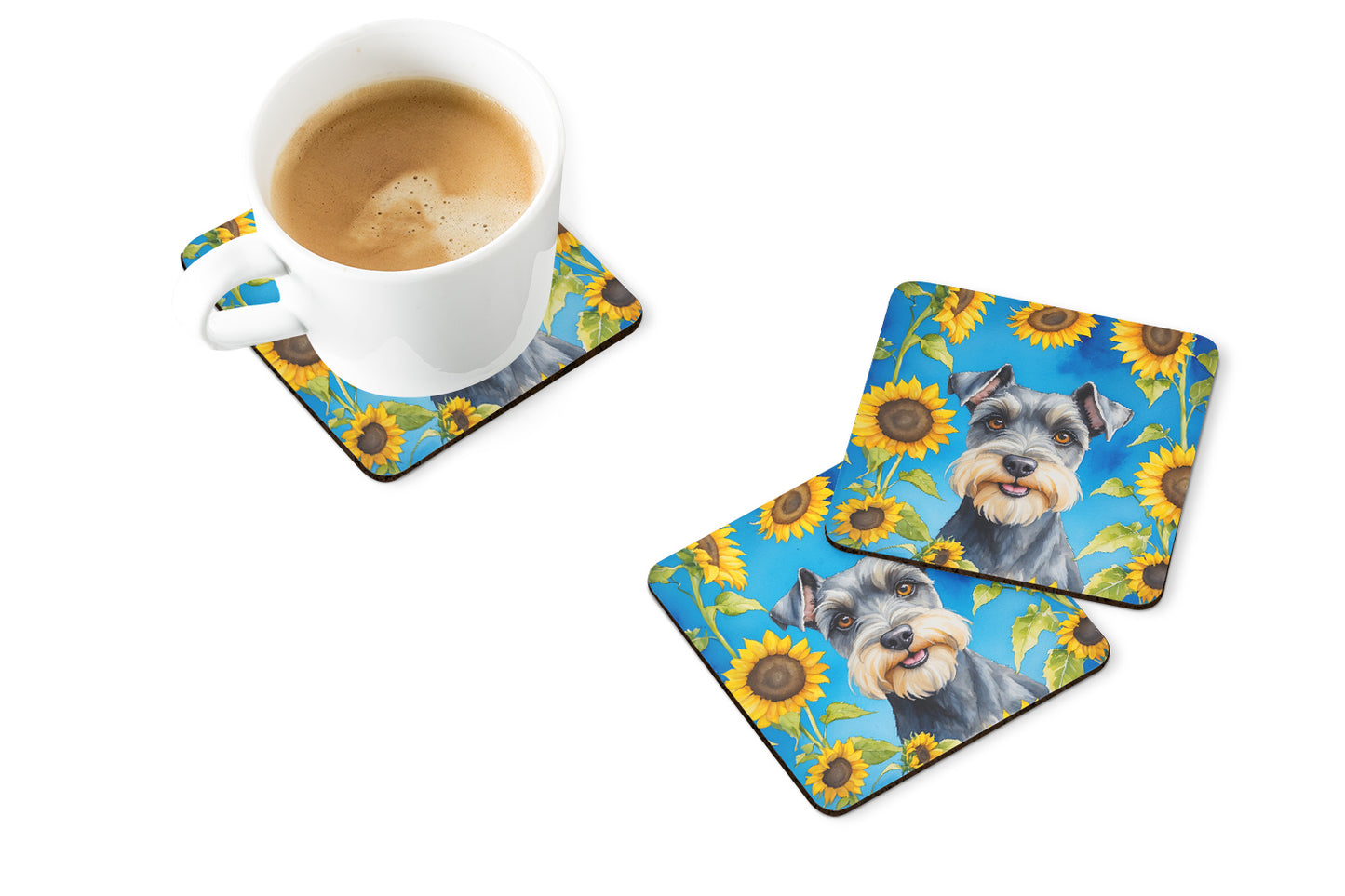 Schnauzer in Sunflowers Foam Coasters