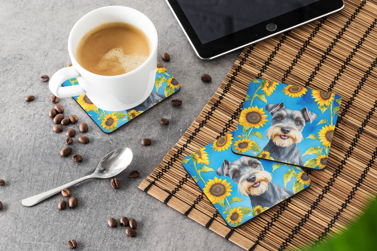 Schnauzer in Sunflowers Foam Coasters