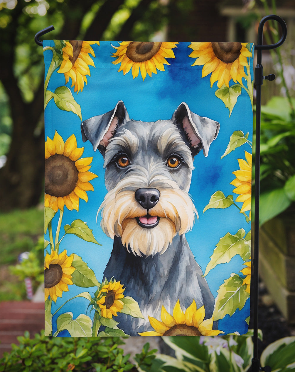 Schnauzer in Sunflowers Garden Flag