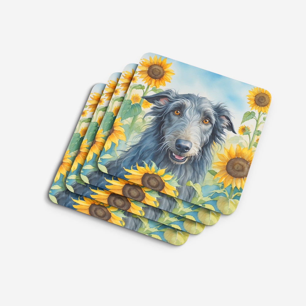 Scottish Deerhound in Sunflowers Foam Coasters