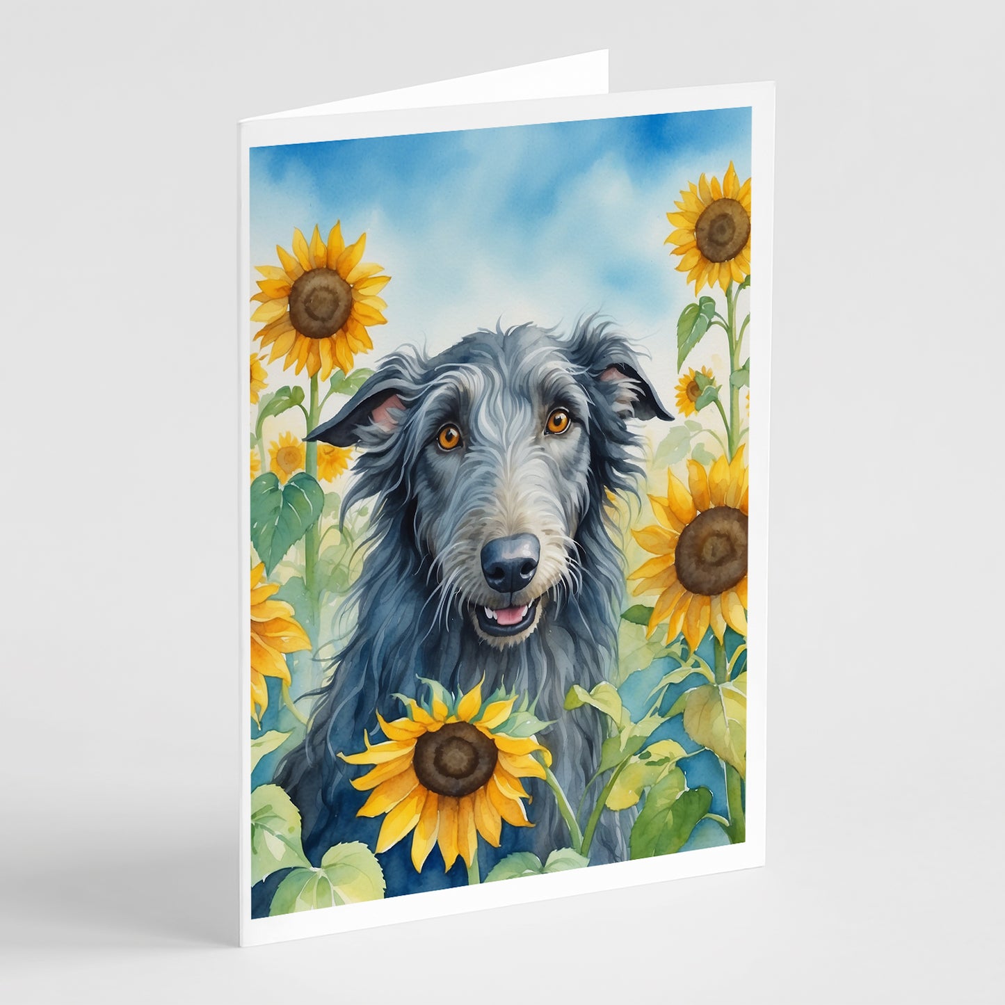 Buy this Scottish Deerhound in Sunflowers Greeting Cards Pack of 8