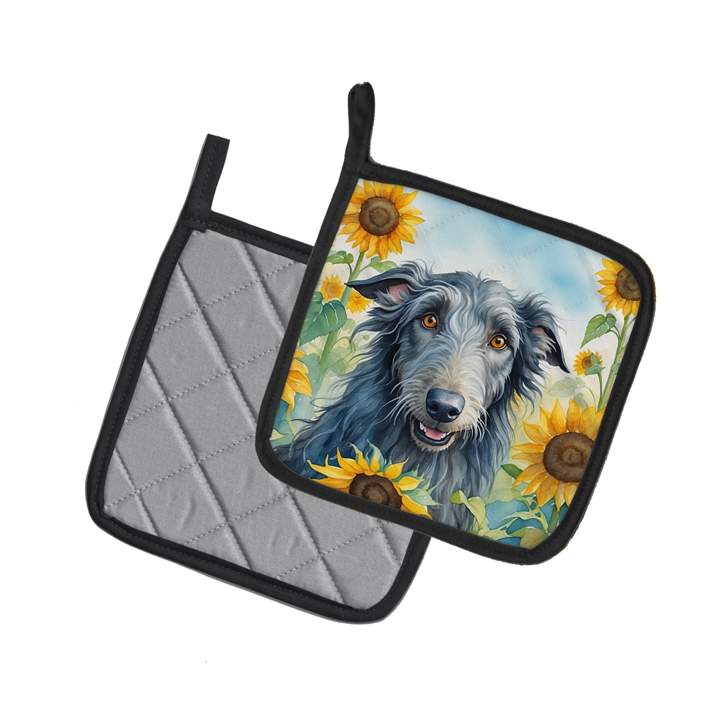 Scottish Deerhound in Sunflowers Pair of Pot Holders