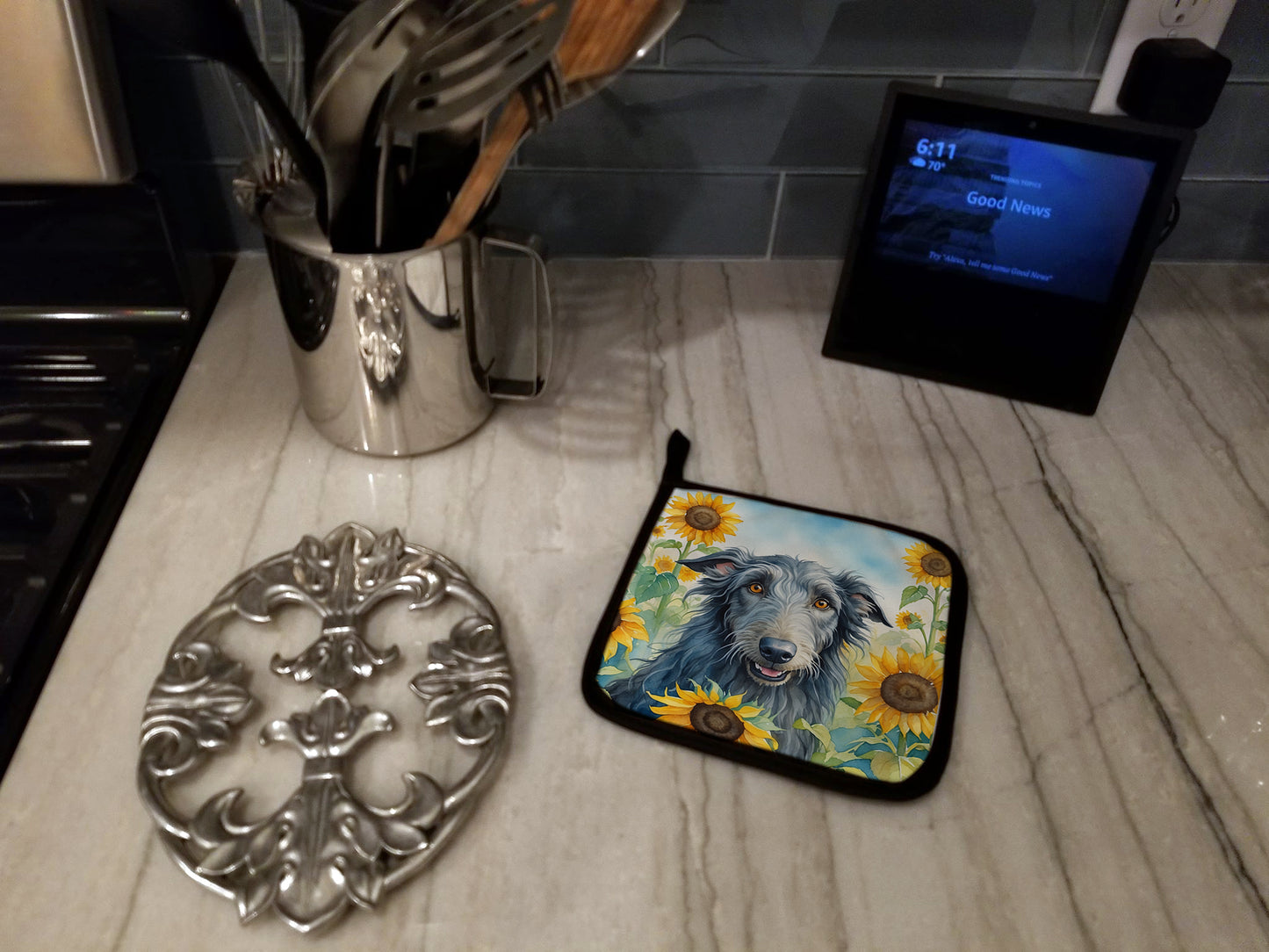 Scottish Deerhound in Sunflowers Pair of Pot Holders