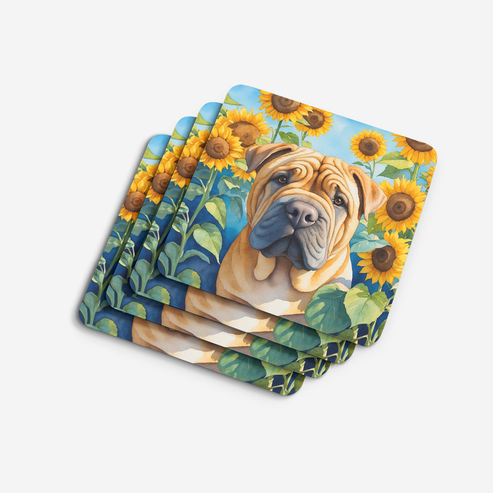 Shar Pei in Sunflowers Foam Coasters