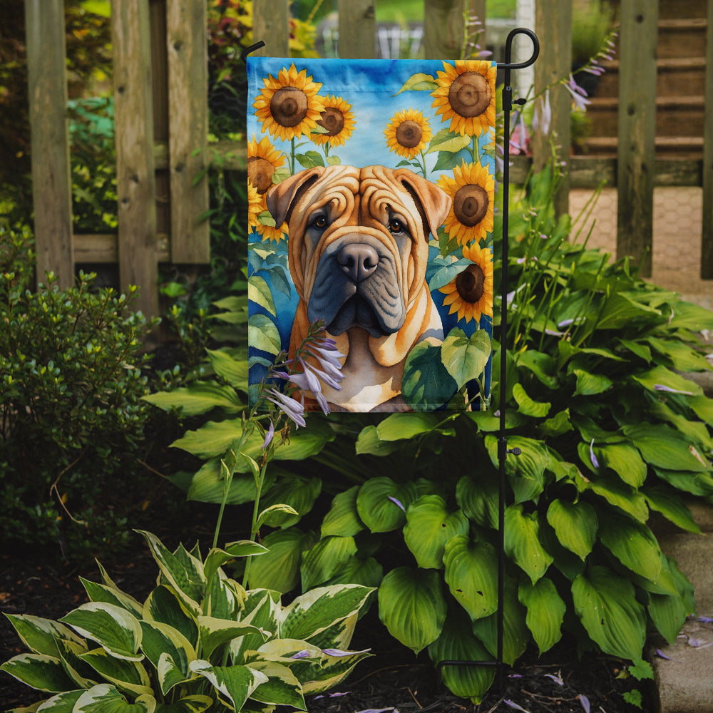 Shar Pei in Sunflowers Garden Flag