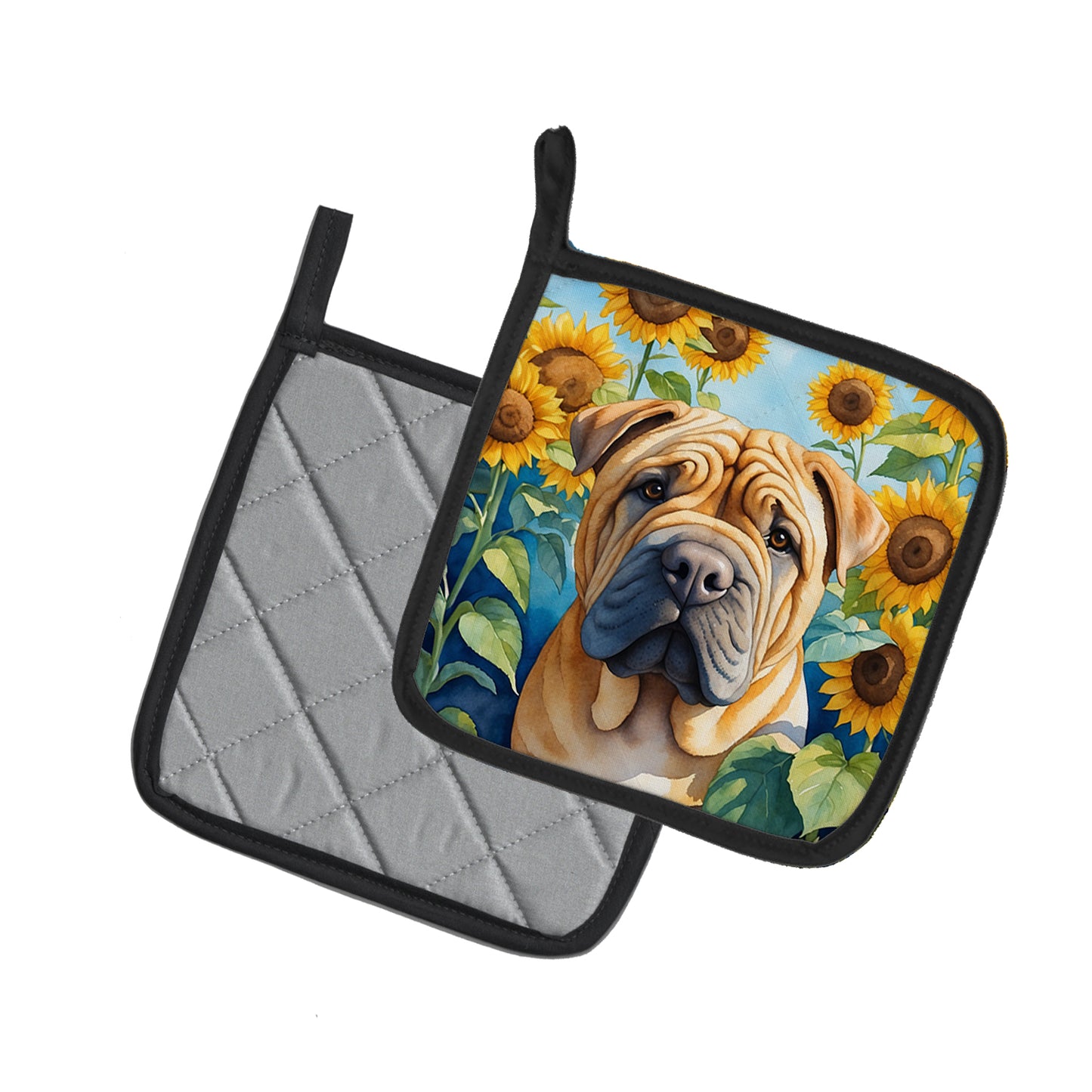 Shar Pei in Sunflowers Pair of Pot Holders