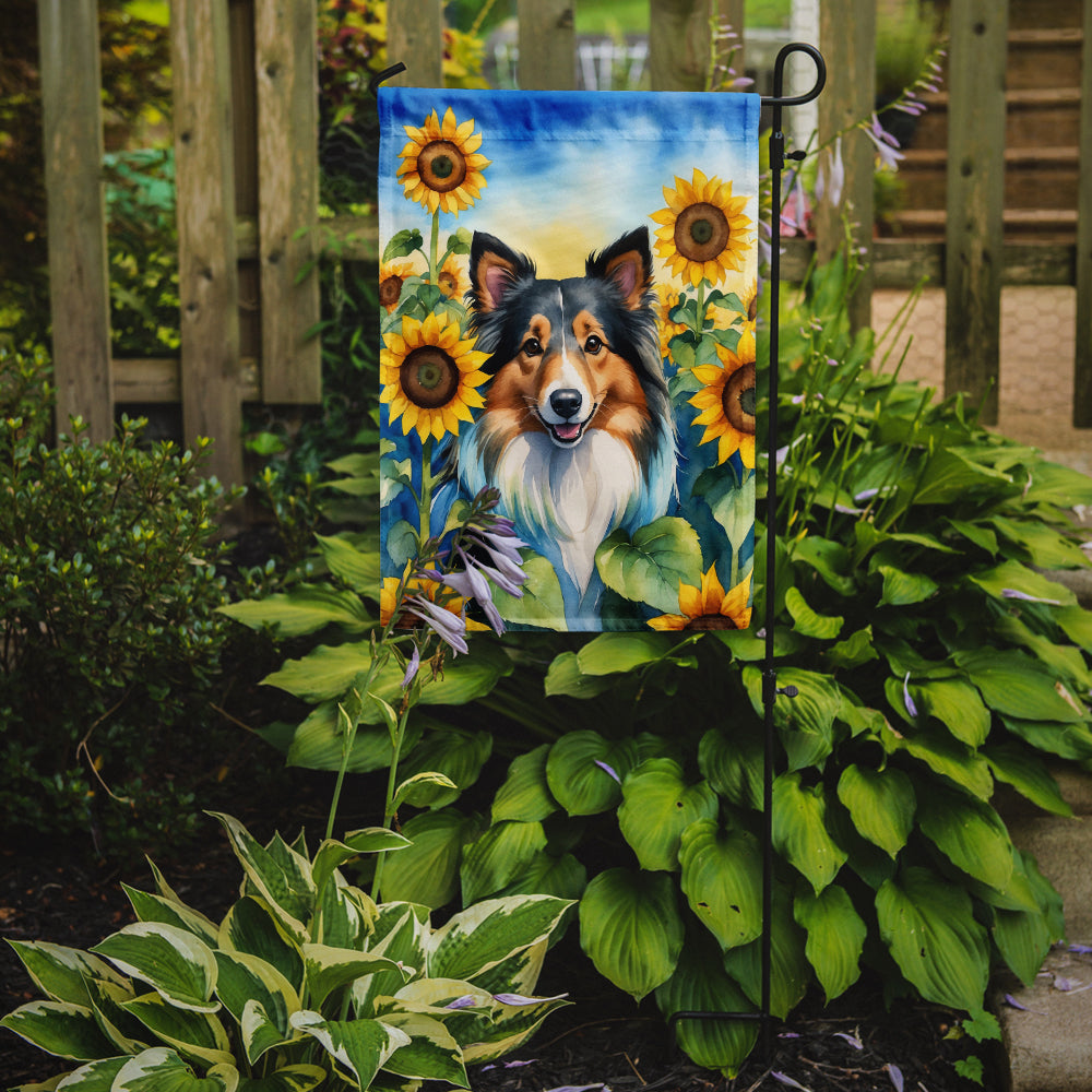 Sheltie in Sunflowers Garden Flag