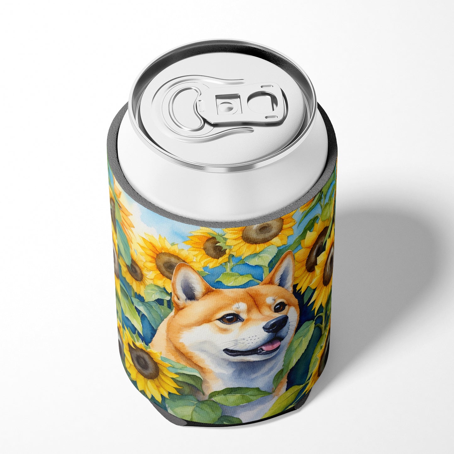 Shiba Inu in Sunflowers Can or Bottle Hugger