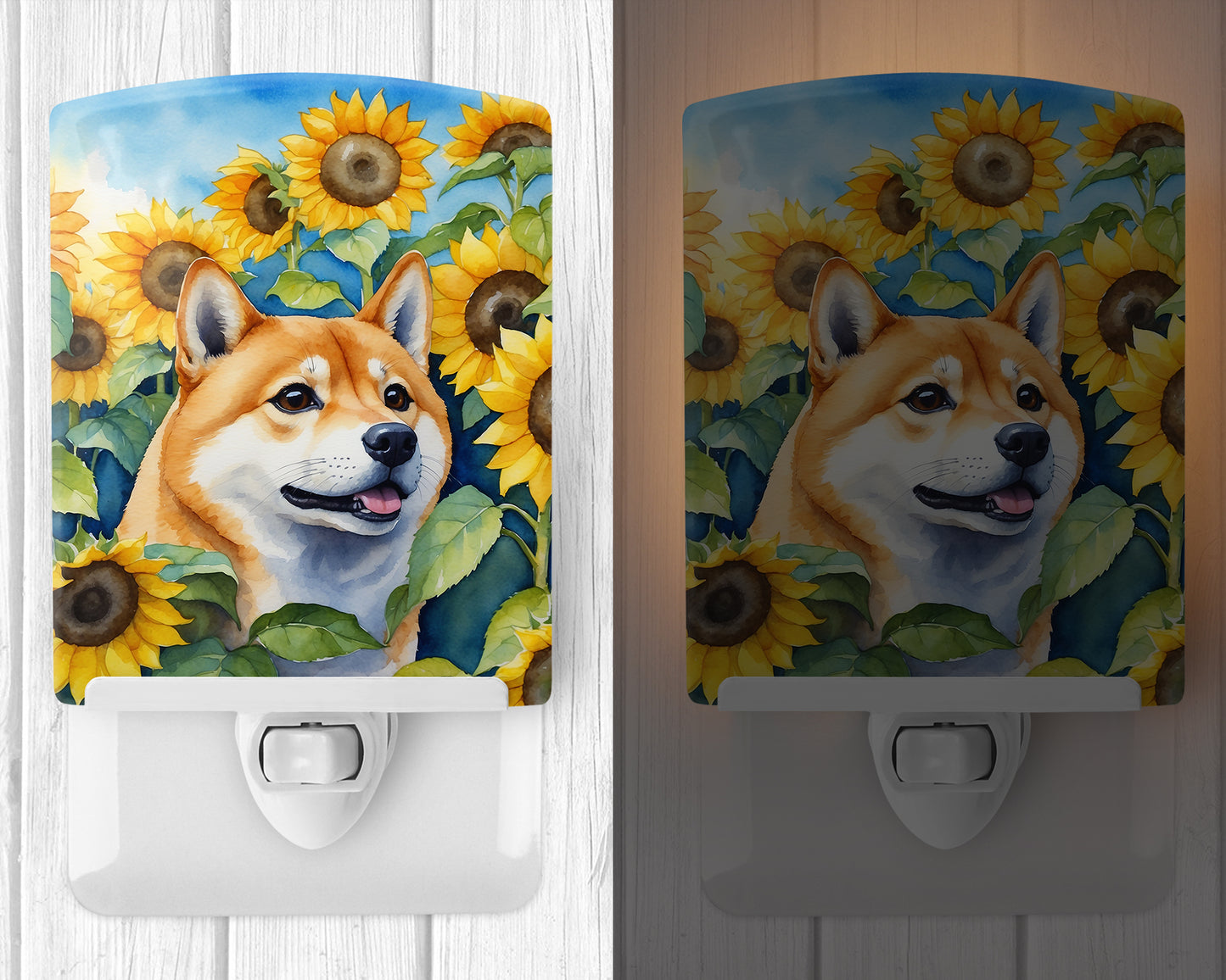 Shiba Inu in Sunflowers Ceramic Night Light