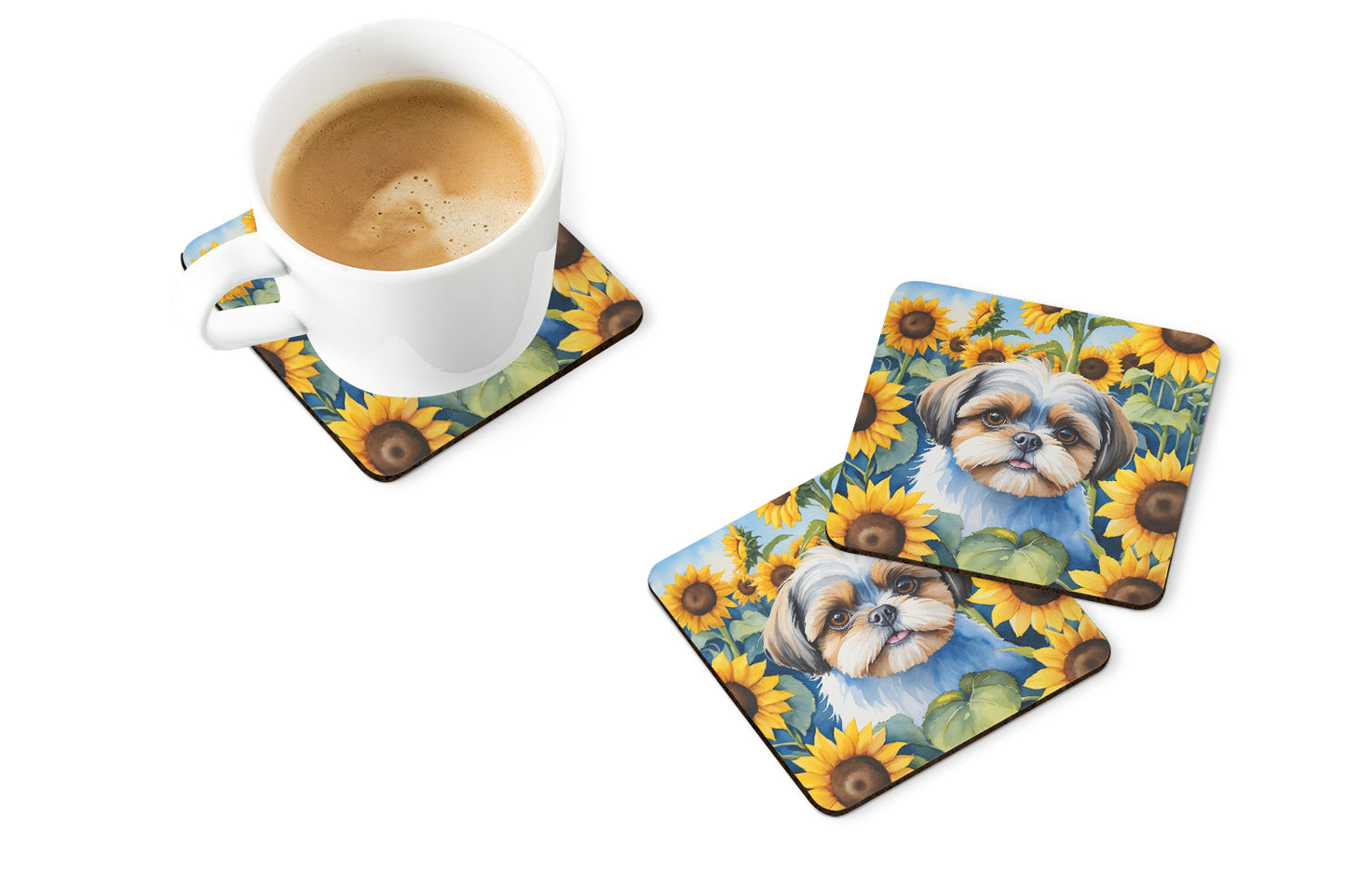 Shih Tzu in Sunflowers Foam Coasters