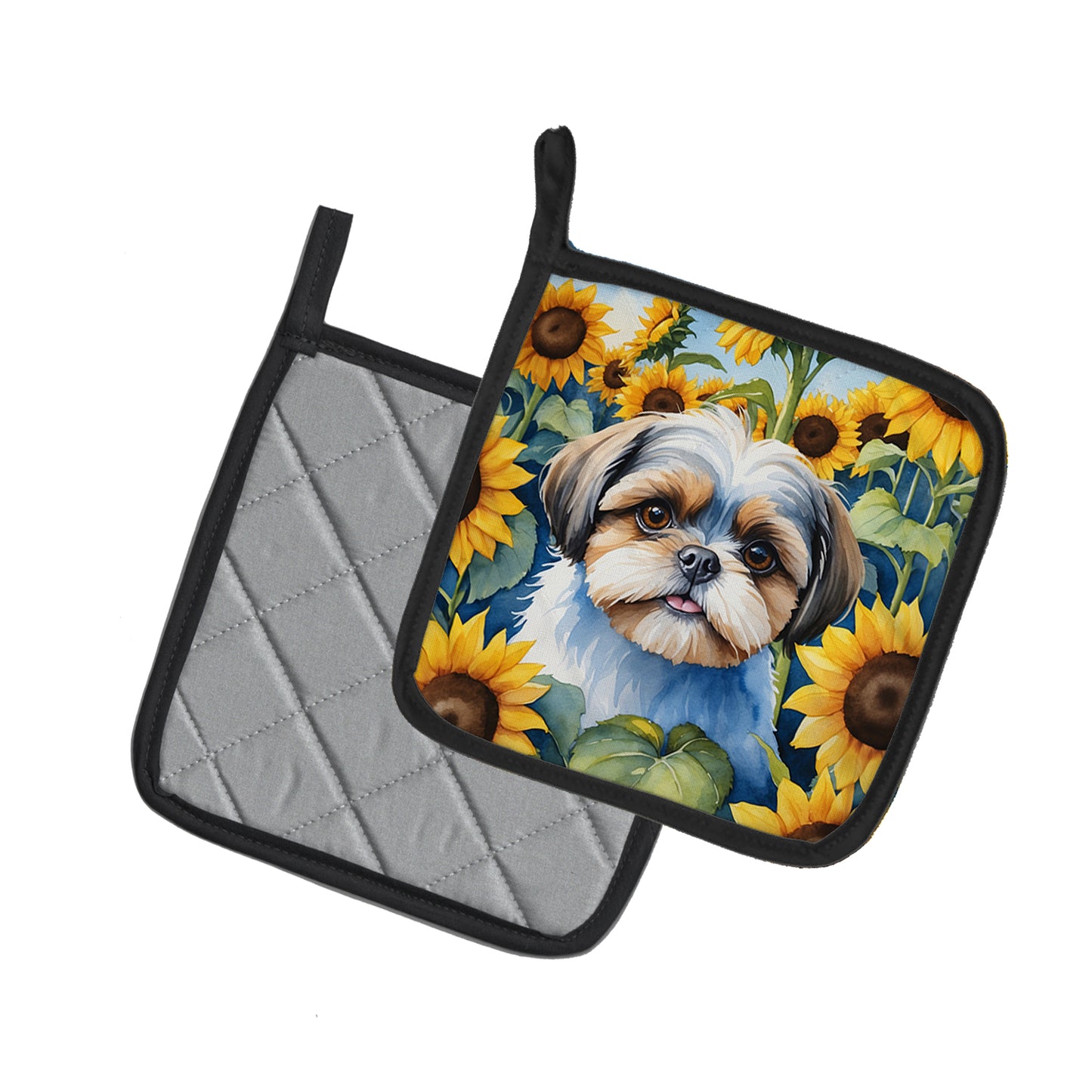 Shih Tzu in Sunflowers Pair of Pot Holders