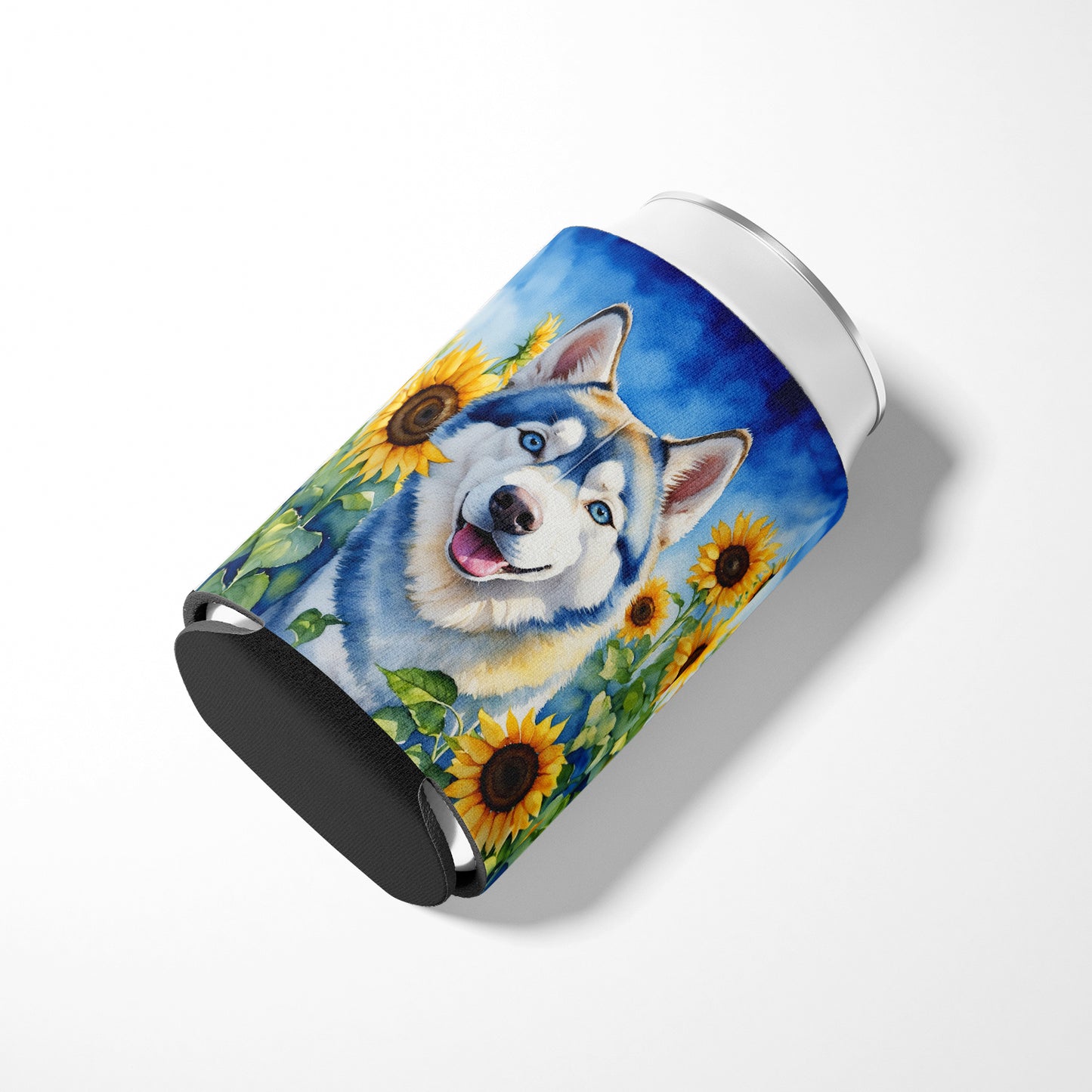 Siberian Husky in Sunflowers Can or Bottle Hugger