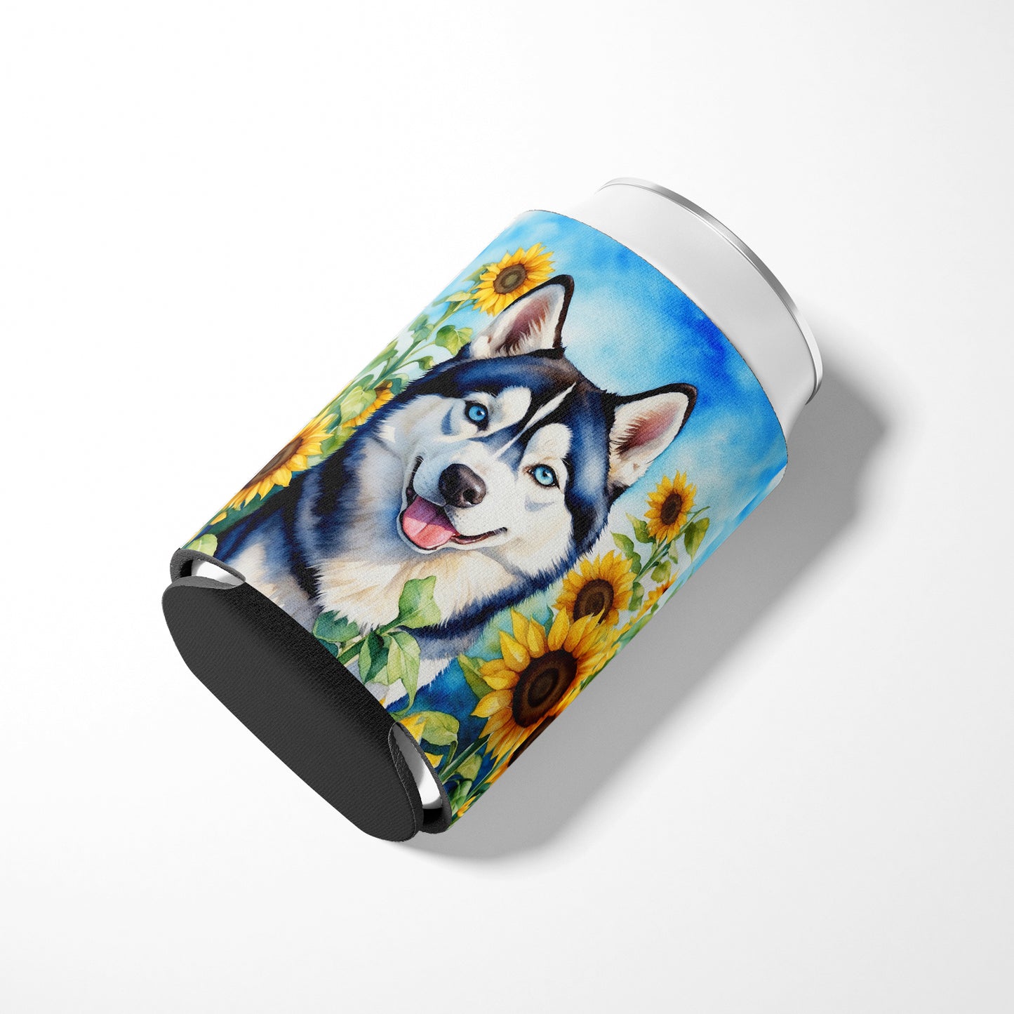 Siberian Husky in Sunflowers Can or Bottle Hugger