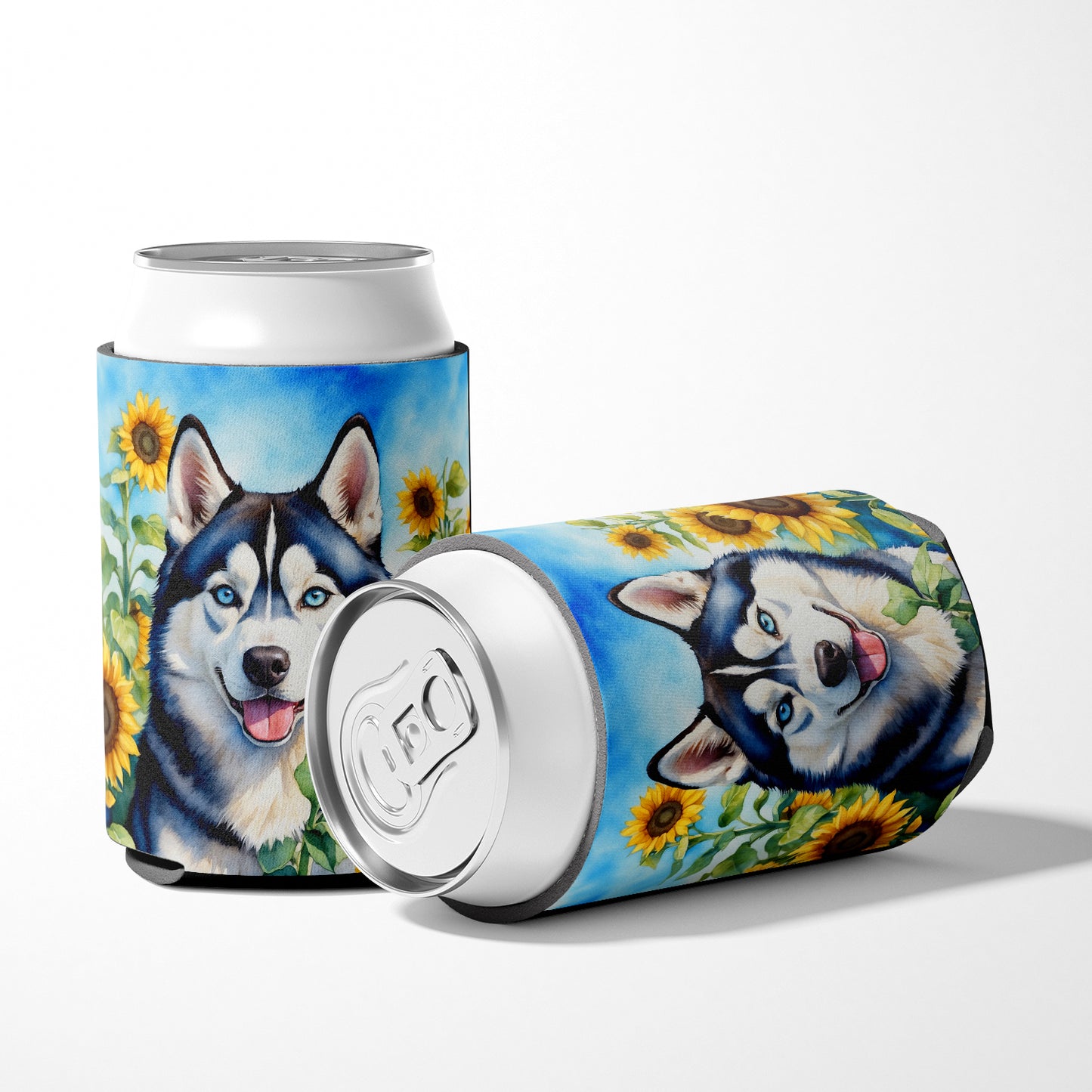 Siberian Husky in Sunflowers Can or Bottle Hugger