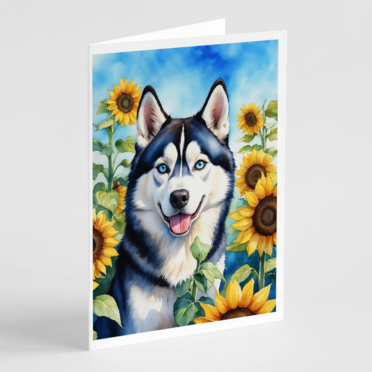Buy this Siberian Husky in Sunflowers Greeting Cards Pack of 8