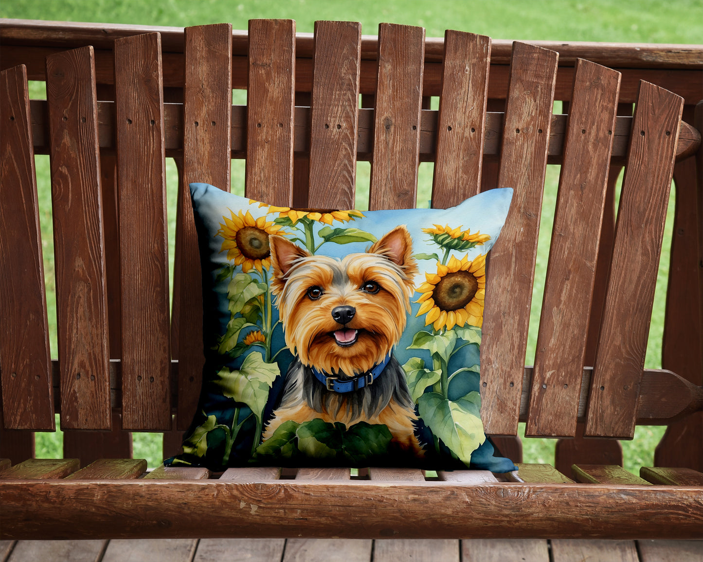 Silky Terrier in Sunflowers Throw Pillow