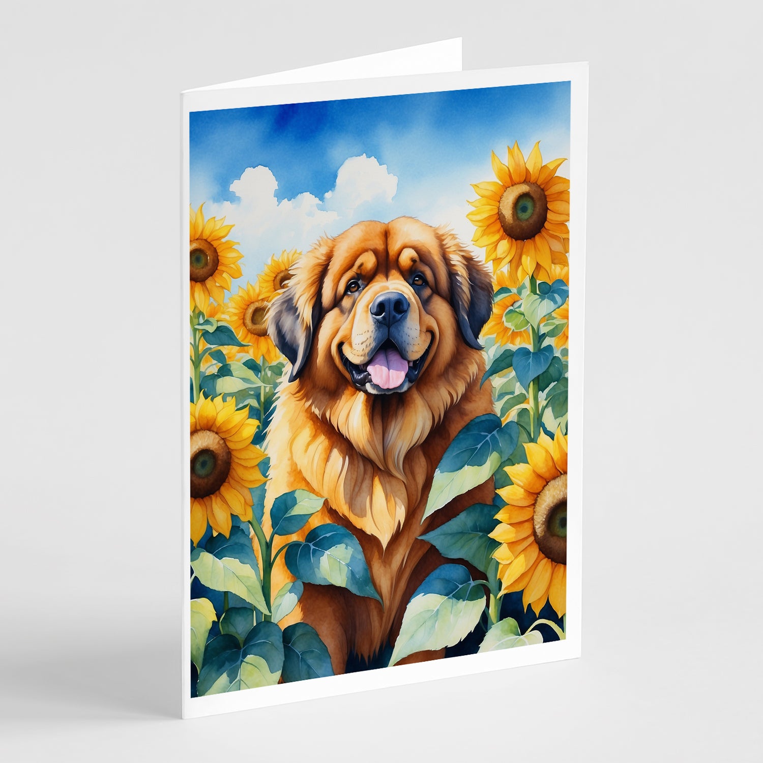 Buy this Tibetan Mastiff in Sunflowers Greeting Cards Pack of 8