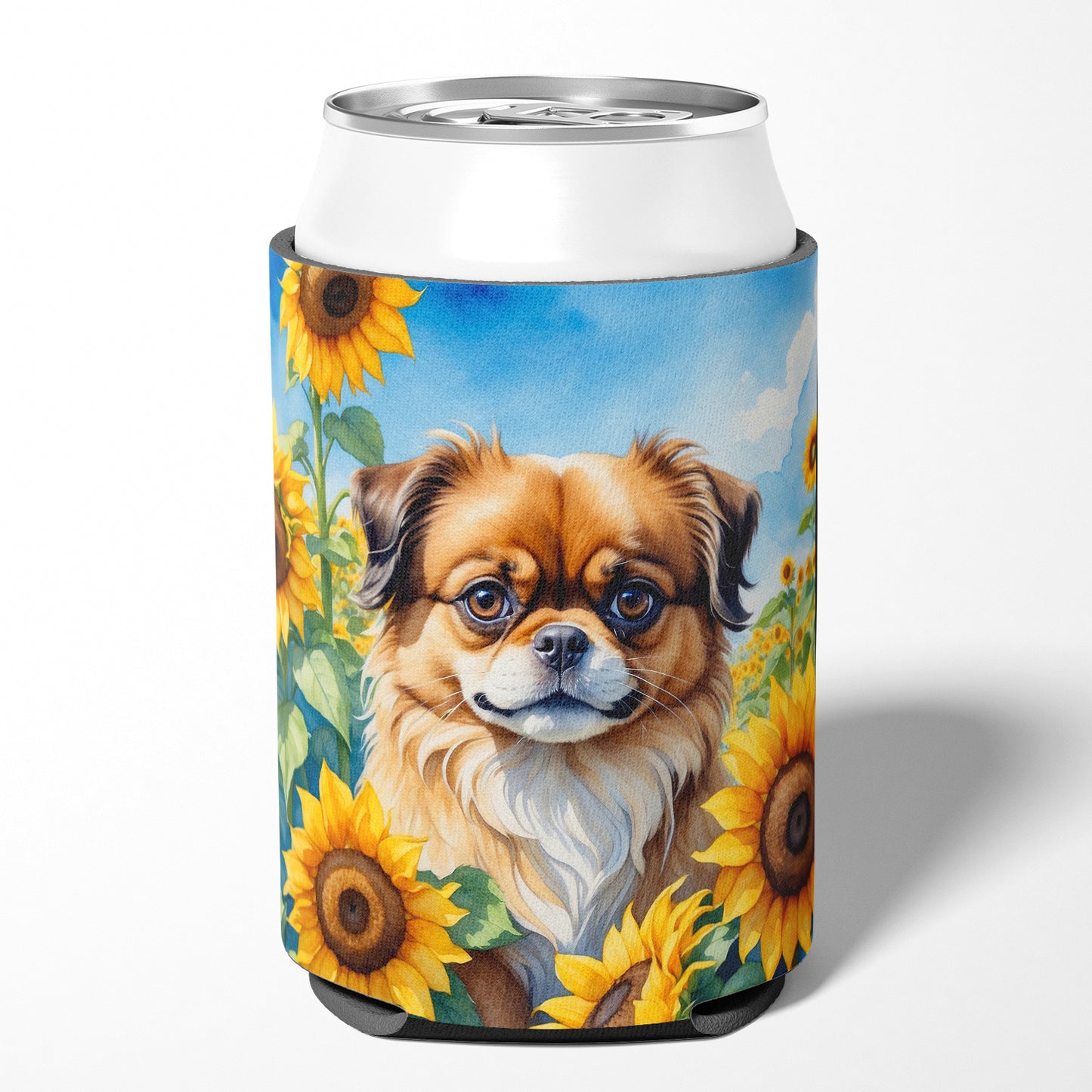 Tibetan Spaniel in Sunflowers Can or Bottle Hugger