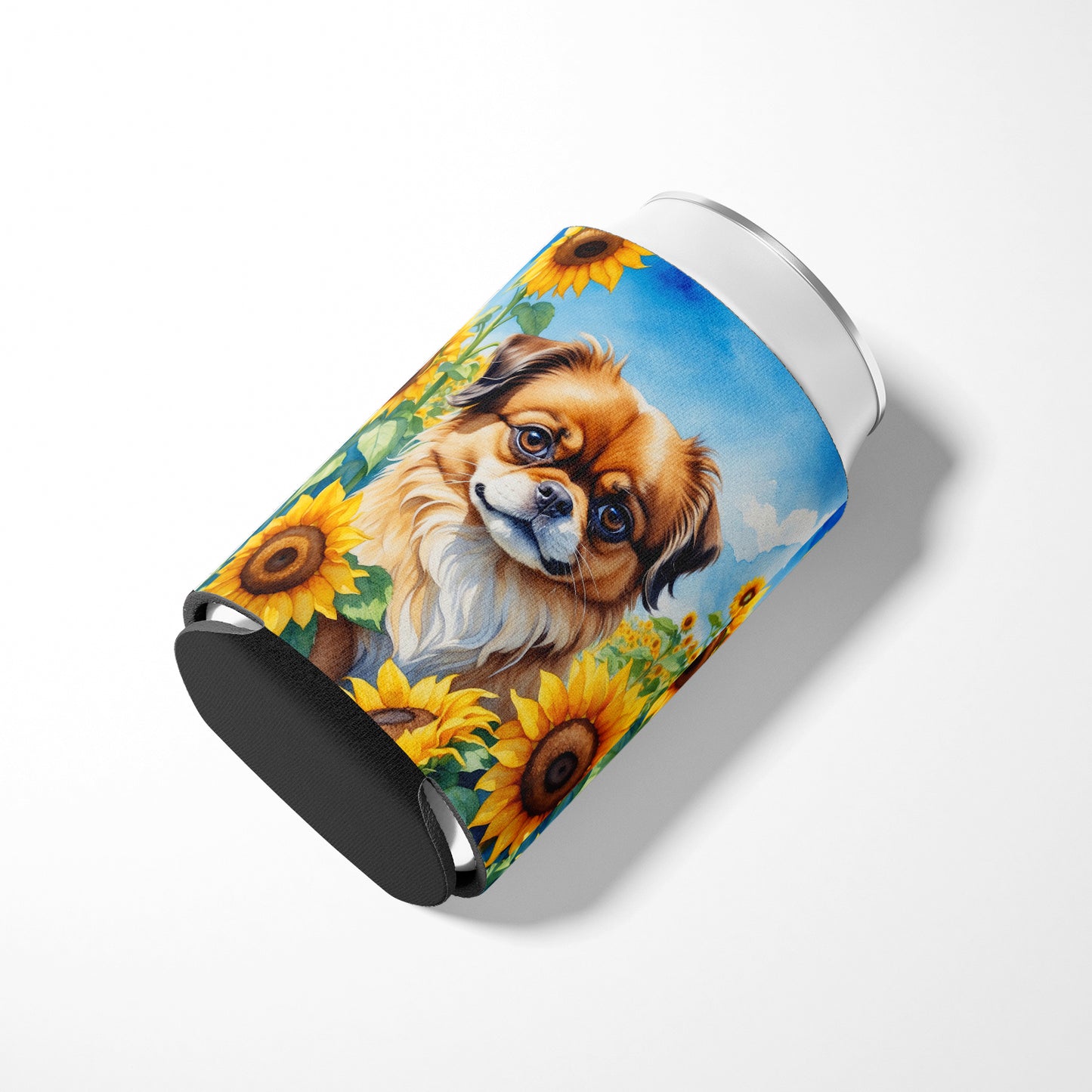 Tibetan Spaniel in Sunflowers Can or Bottle Hugger