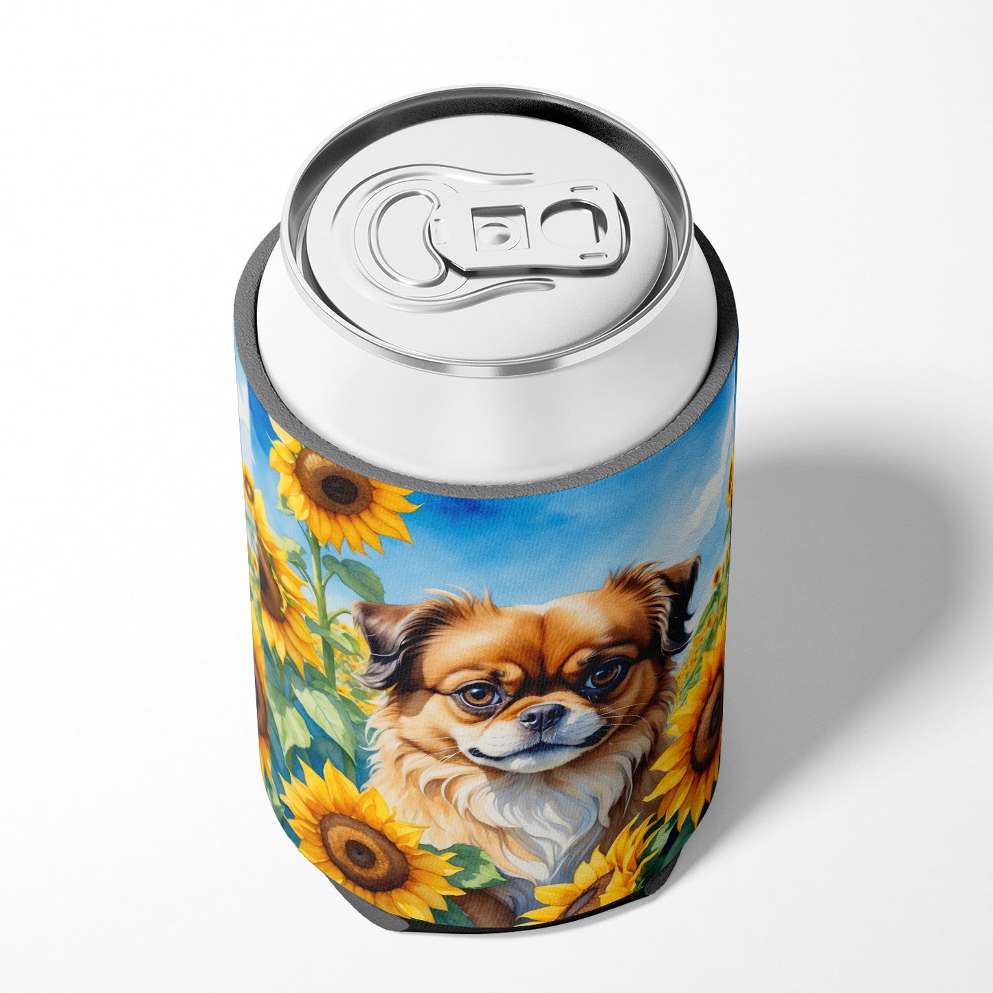 Tibetan Spaniel in Sunflowers Can or Bottle Hugger