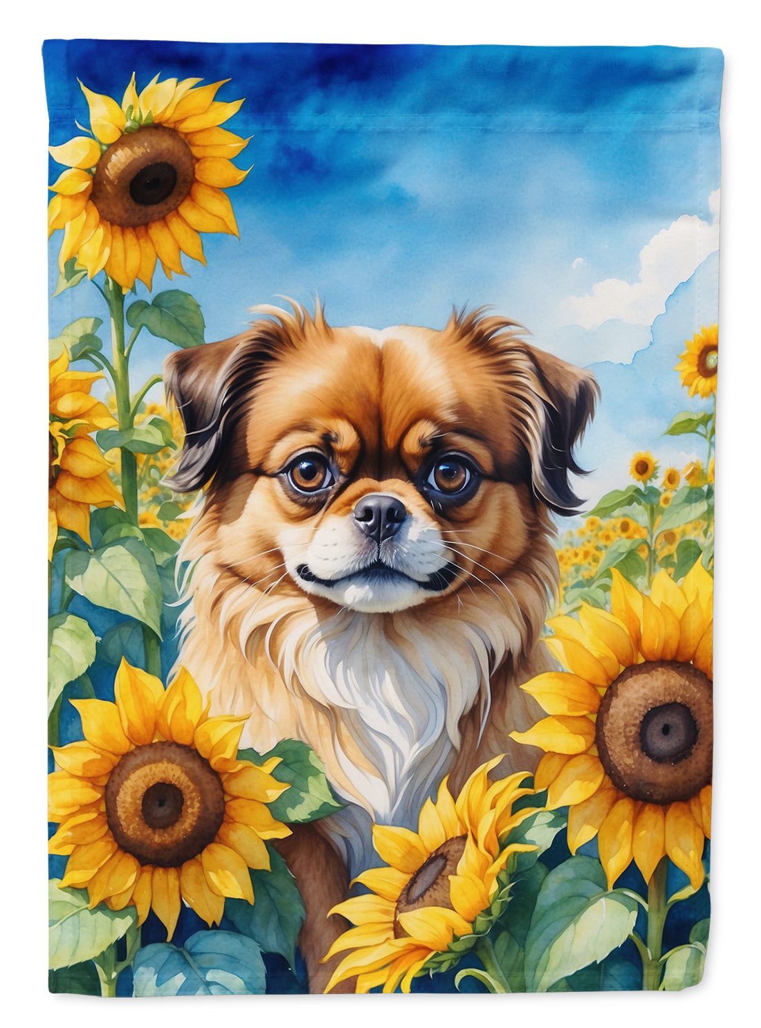 Buy this Tibetan Spaniel in Sunflowers House Flag