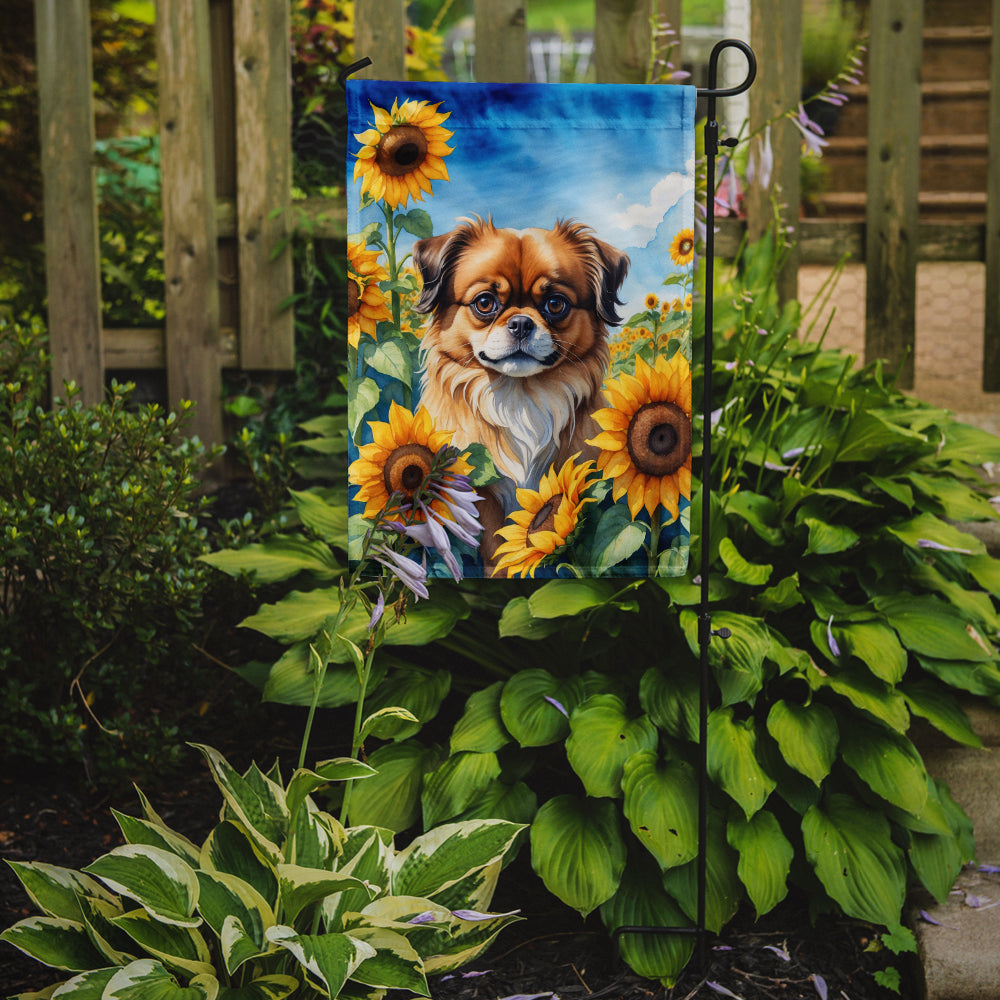 Tibetan Spaniel in Sunflowers Garden Flag