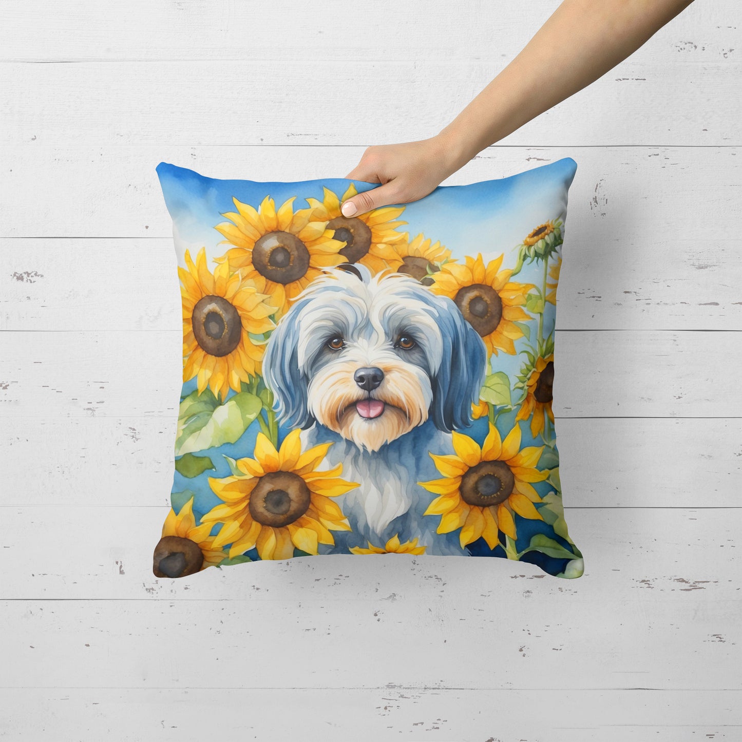 Tibetan Terrier in Sunflowers Throw Pillow