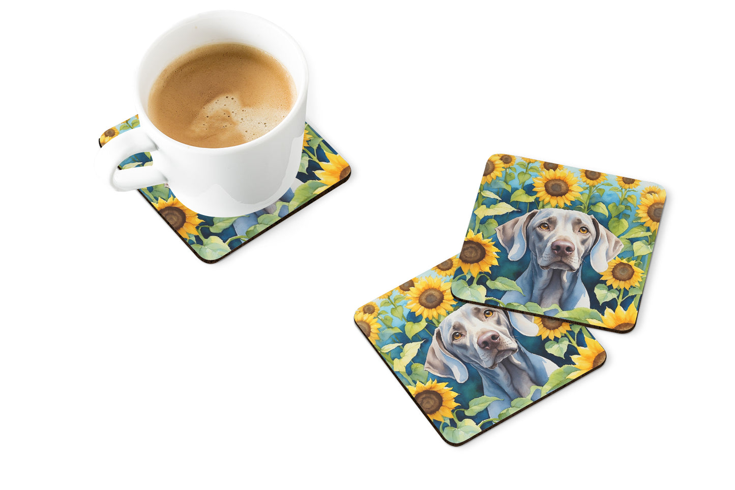 Weimaraner in Sunflowers Foam Coasters