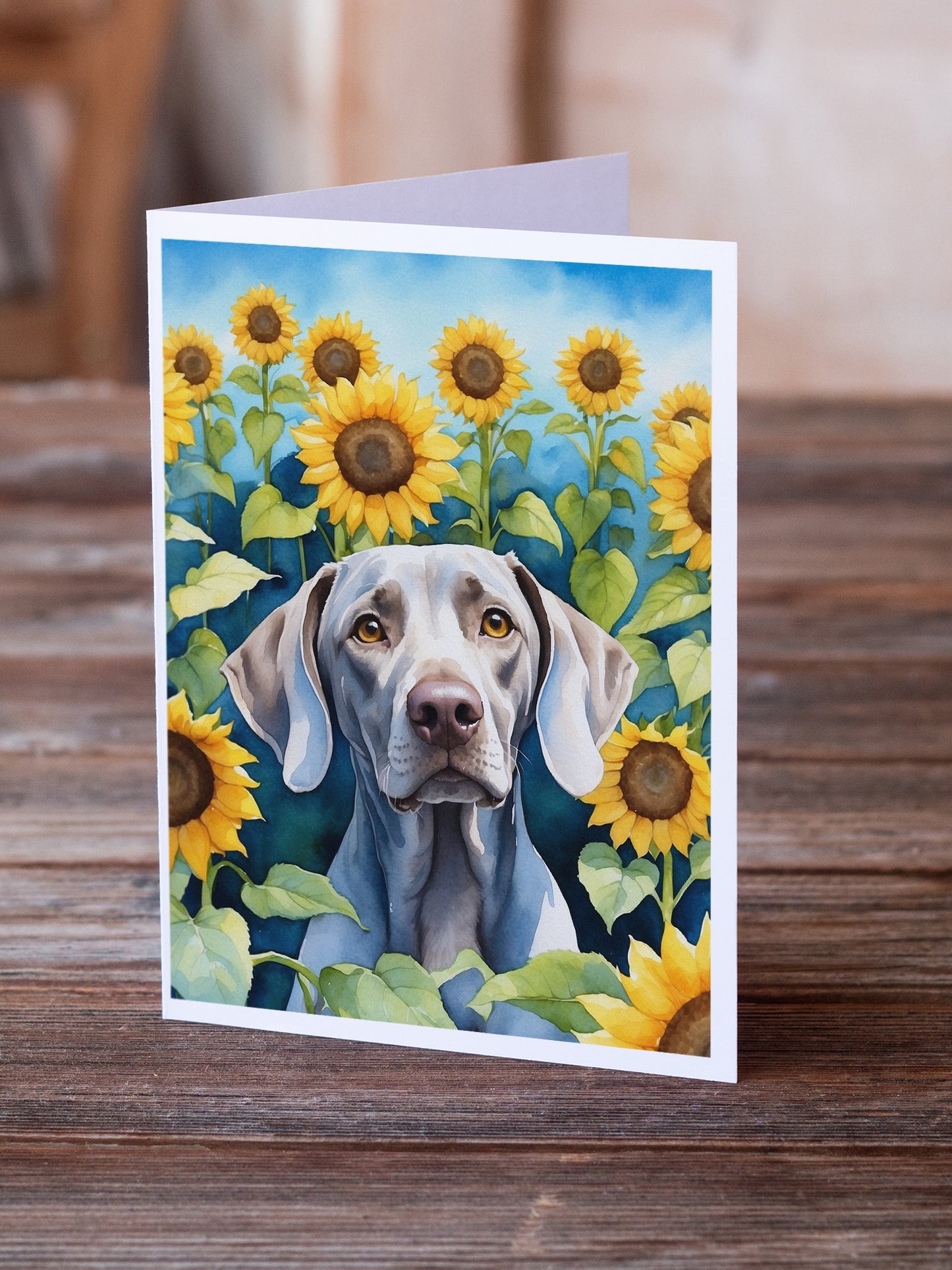 Weimaraner in Sunflowers Greeting Cards Pack of 8