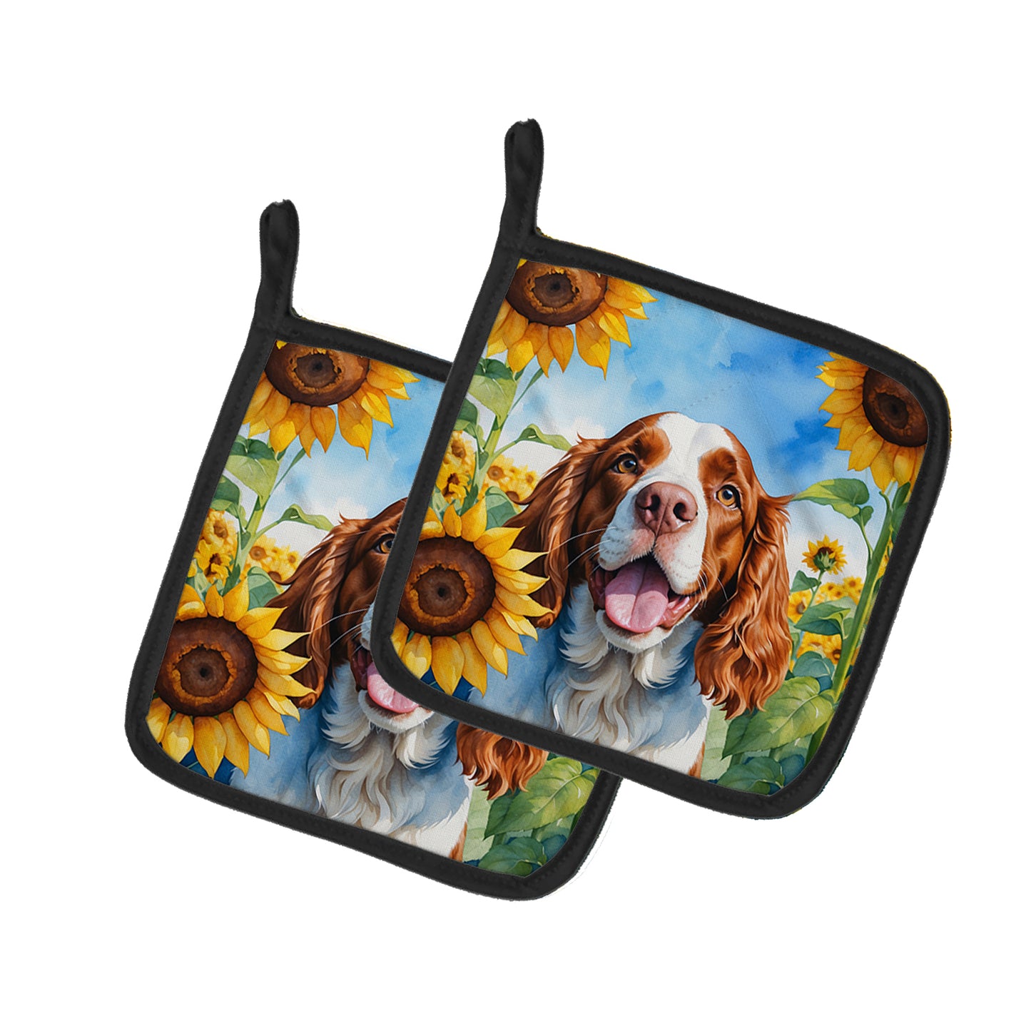 Buy this Welsh Springer Spaniel in Sunflowers Pair of Pot Holders