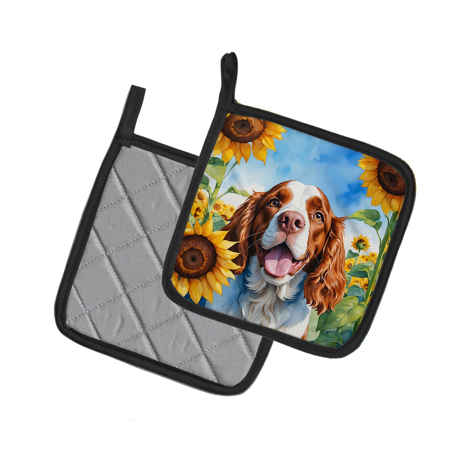 Welsh Springer Spaniel in Sunflowers Pair of Pot Holders