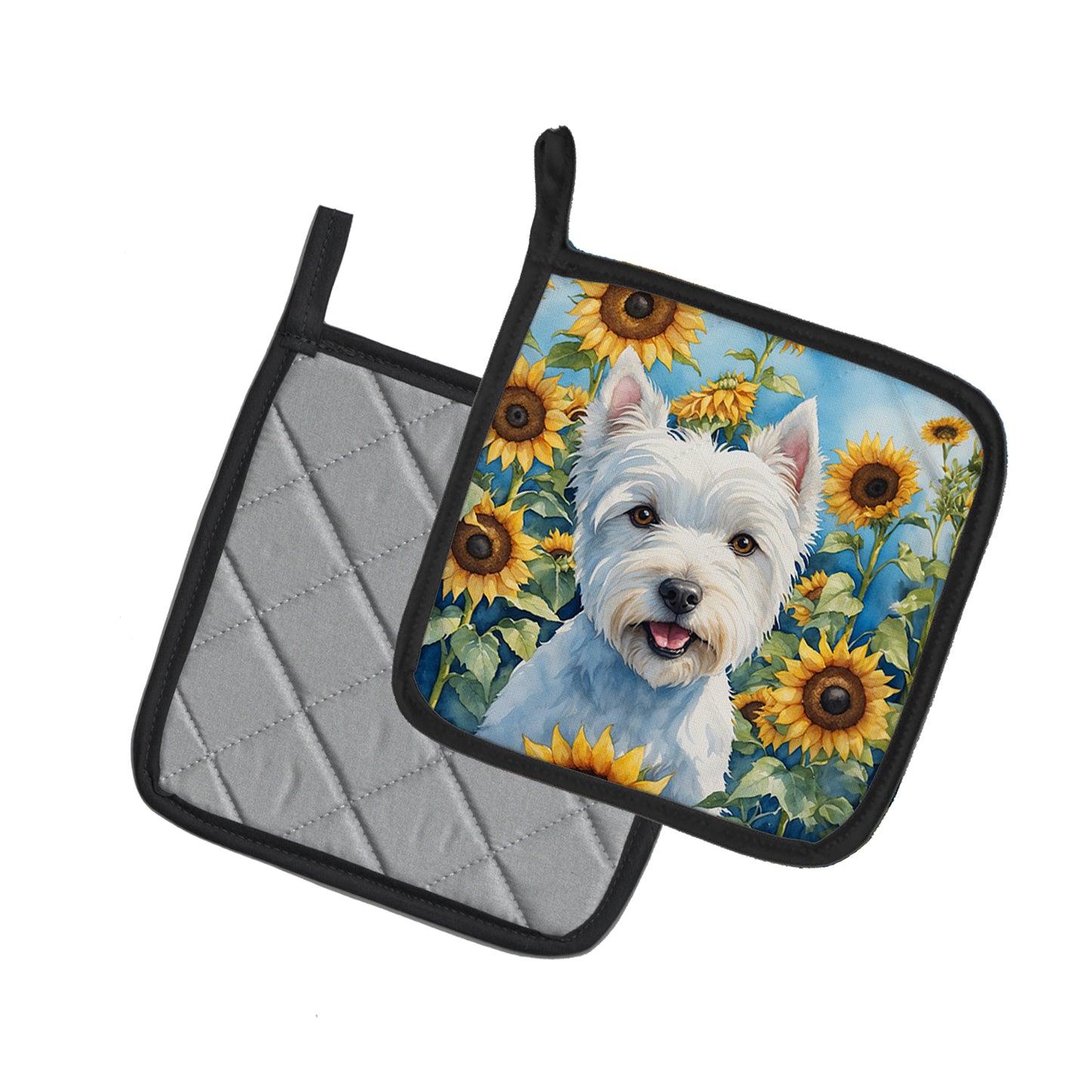 Westie in Sunflowers Pair of Pot Holders
