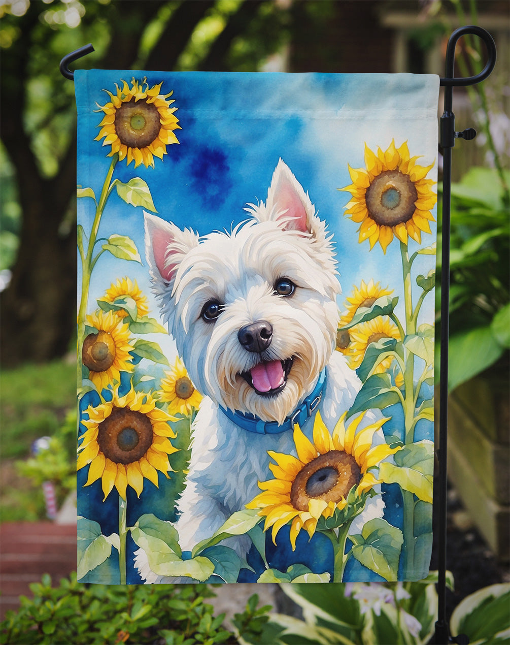Westie in Sunflowers Garden Flag