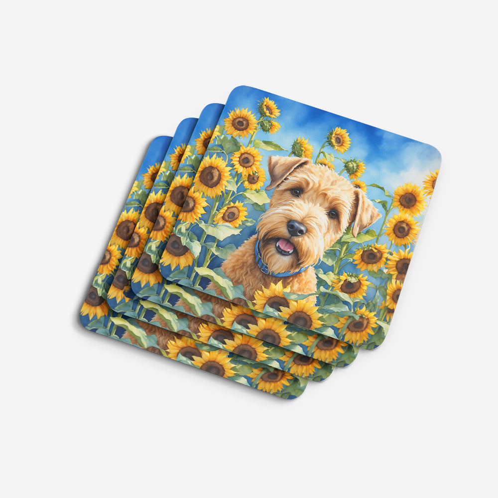 Wheaten Terrier in Sunflowers Foam Coasters