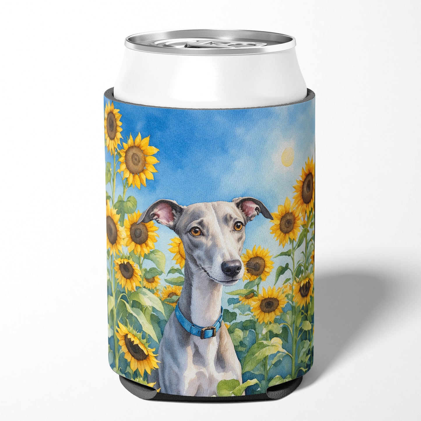 Whippet in Sunflowers Can or Bottle Hugger
