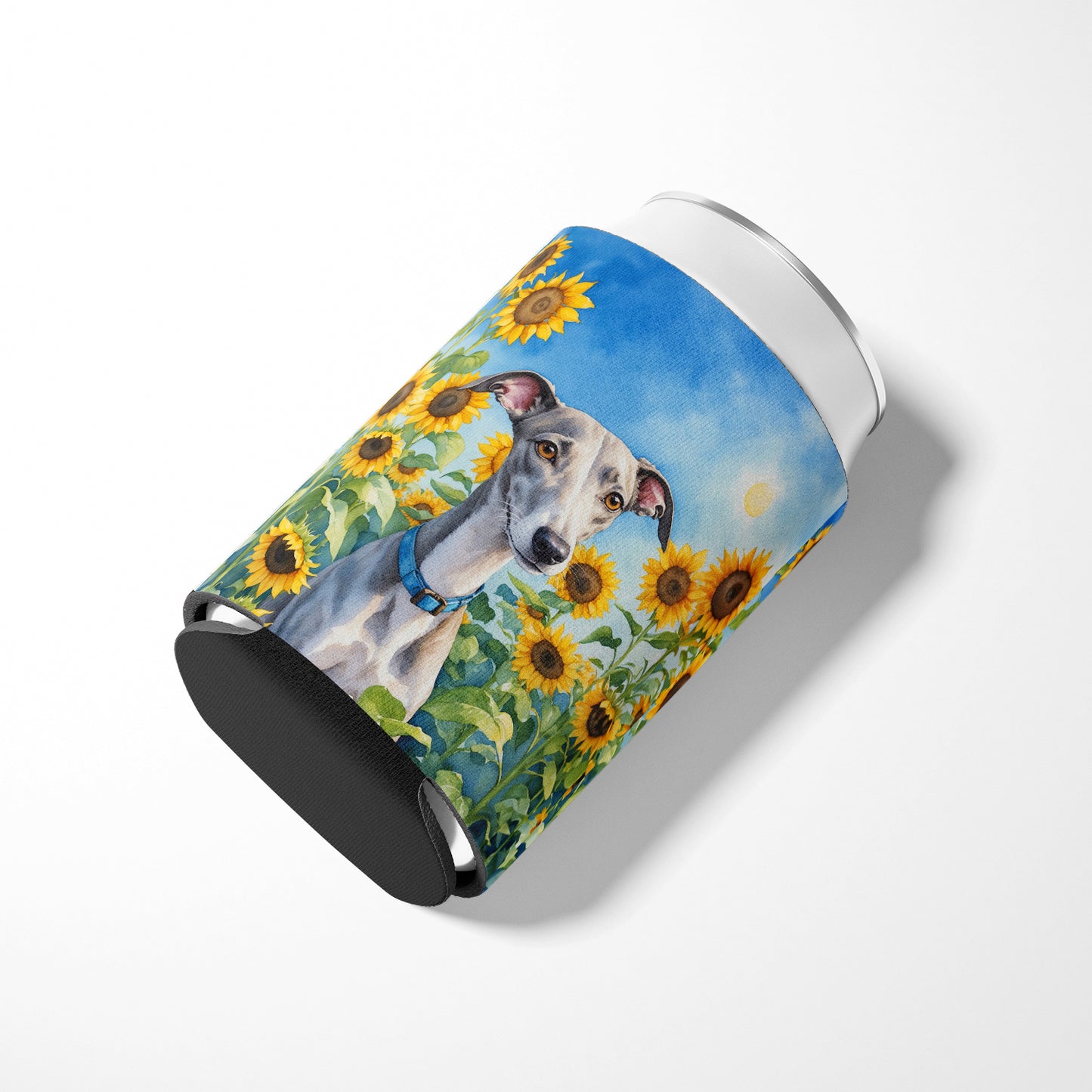 Whippet in Sunflowers Can or Bottle Hugger