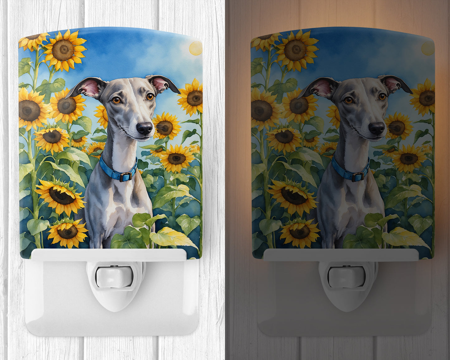 Whippet in Sunflowers Ceramic Night Light