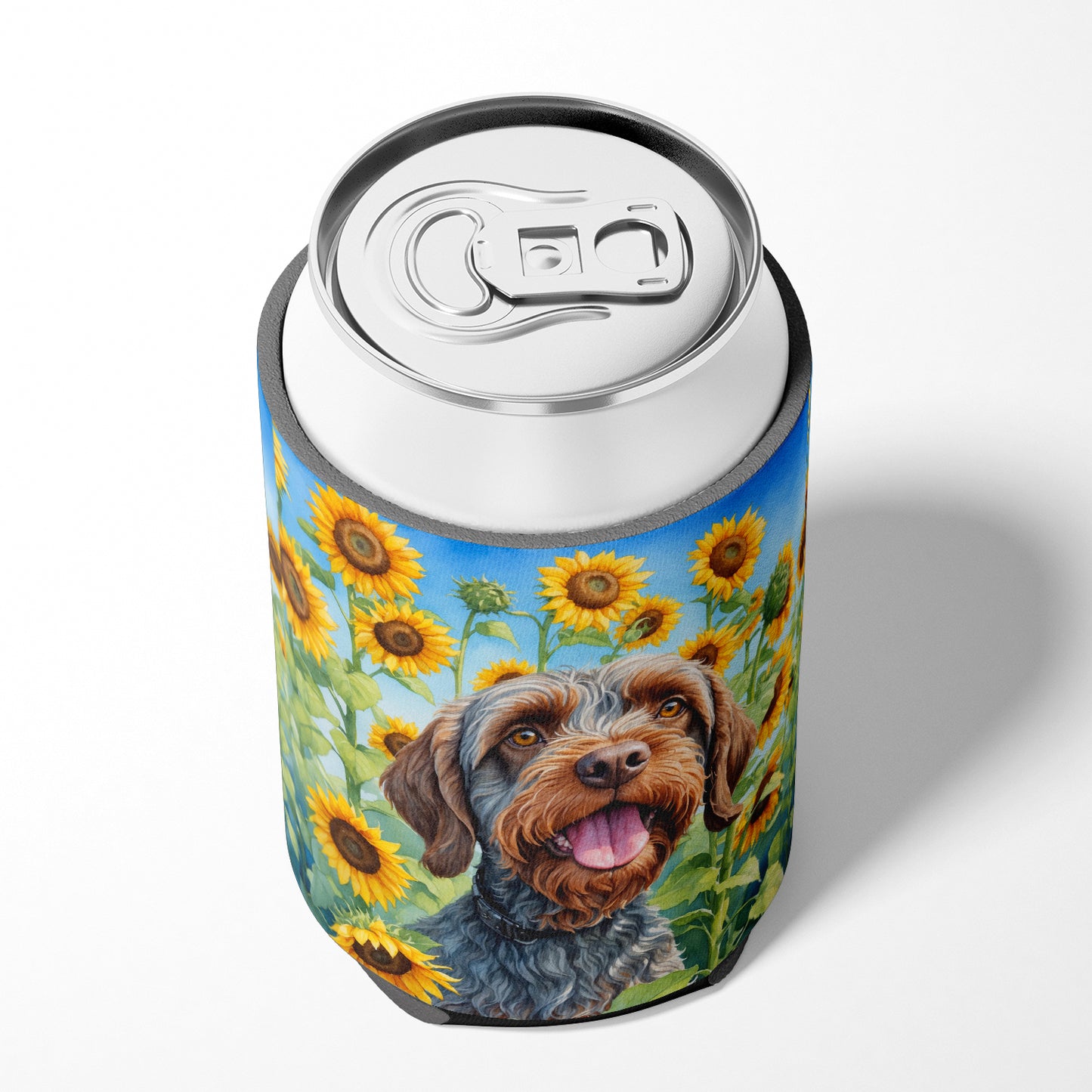 Wirehaired Pointing Griffon in Sunflowers Can or Bottle Hugger