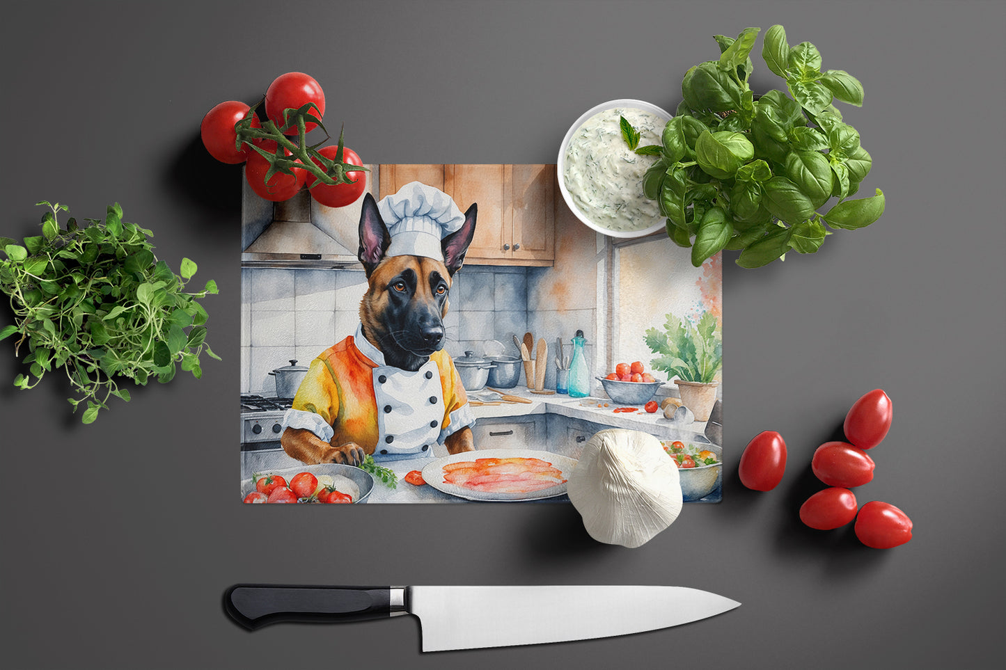 Belgian Malinois The Chef Glass Cutting Board