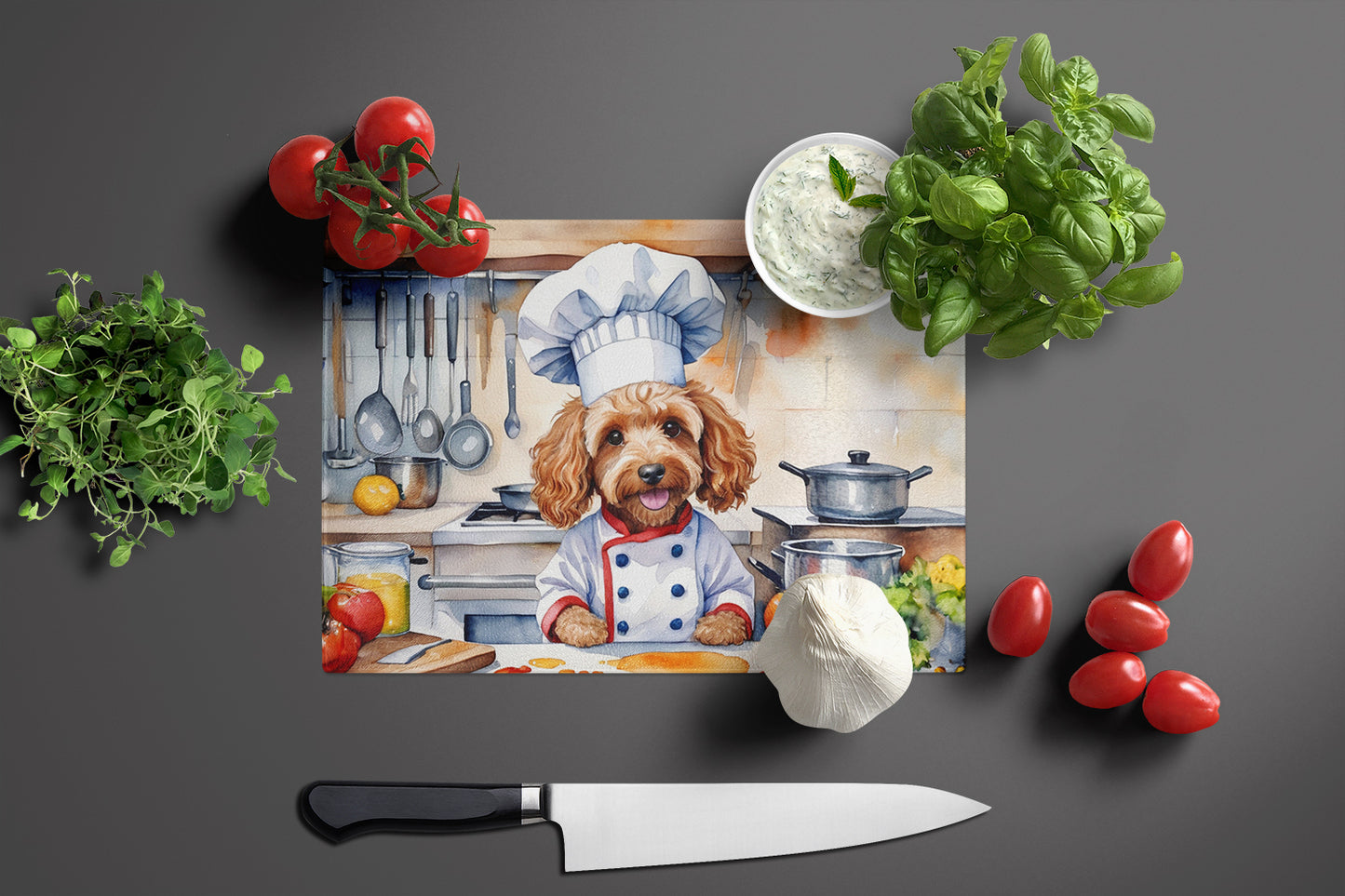 Cockapoo The Chef Glass Cutting Board