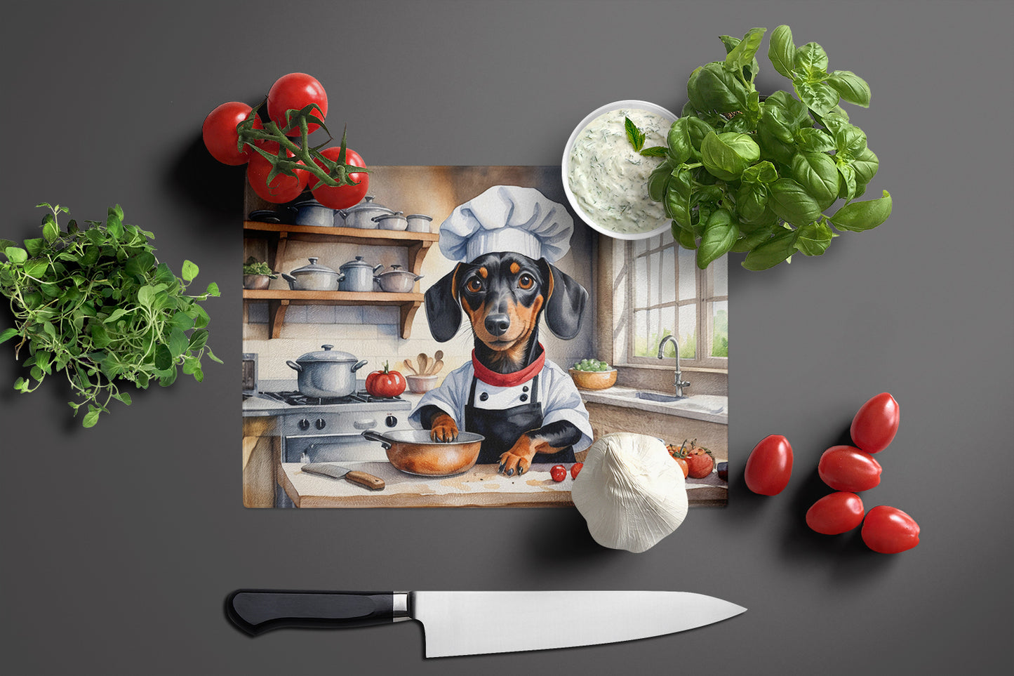 Dachshund The Chef Glass Cutting Board