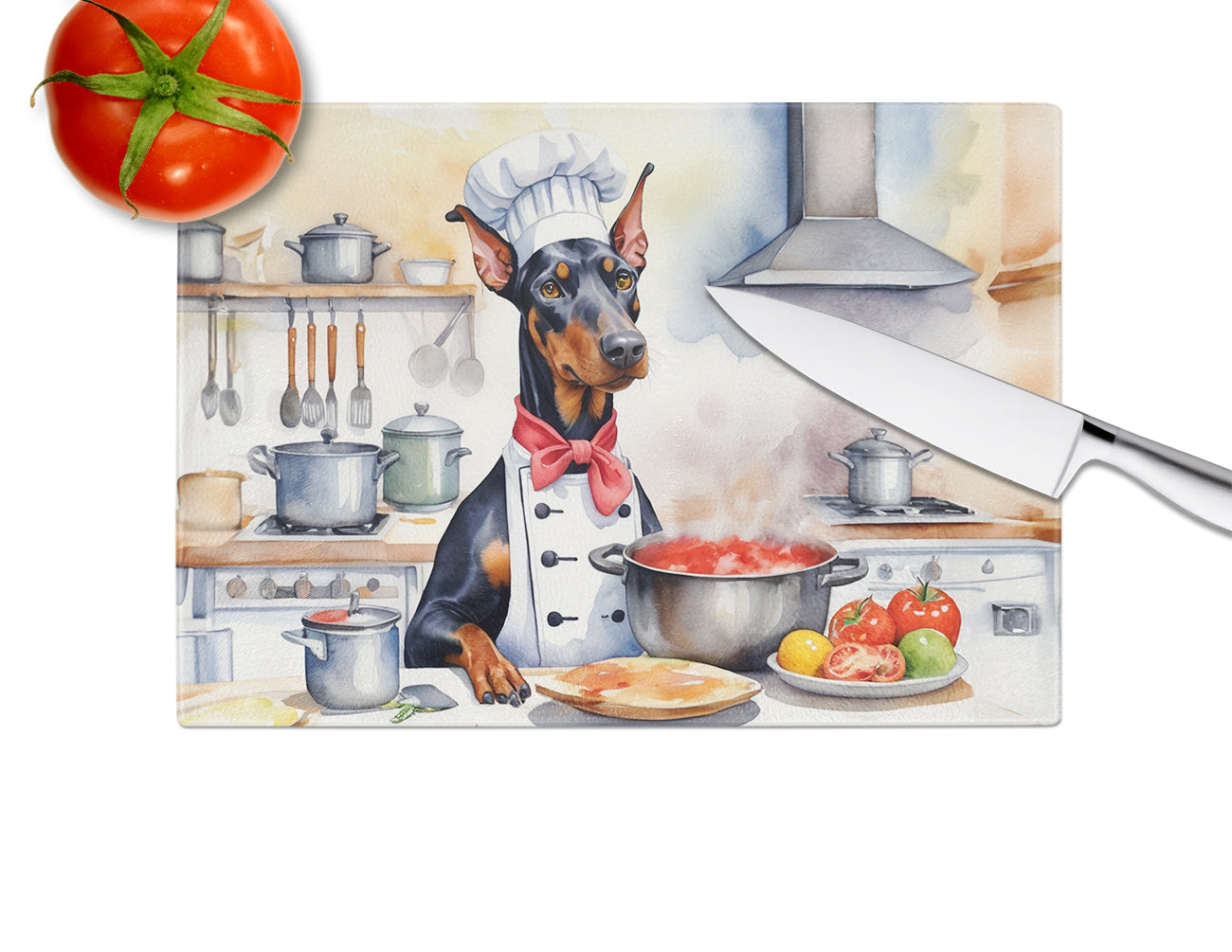 Doberman Pinscher The Chef Glass Cutting Board