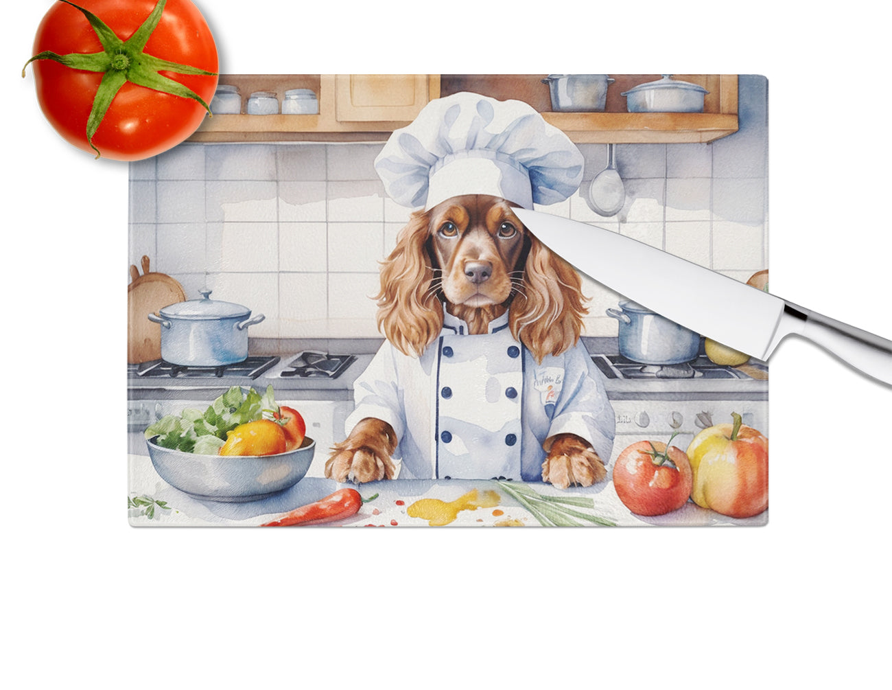 English Cocker Spaniel The Chef Glass Cutting Board