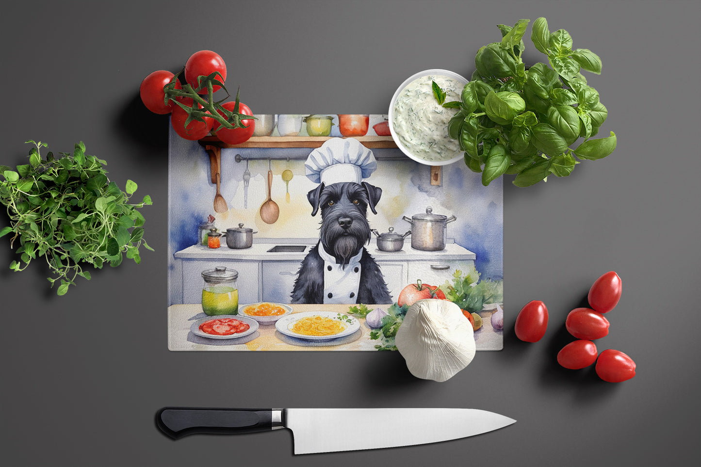 Giant Schnauzer The Chef Glass Cutting Board