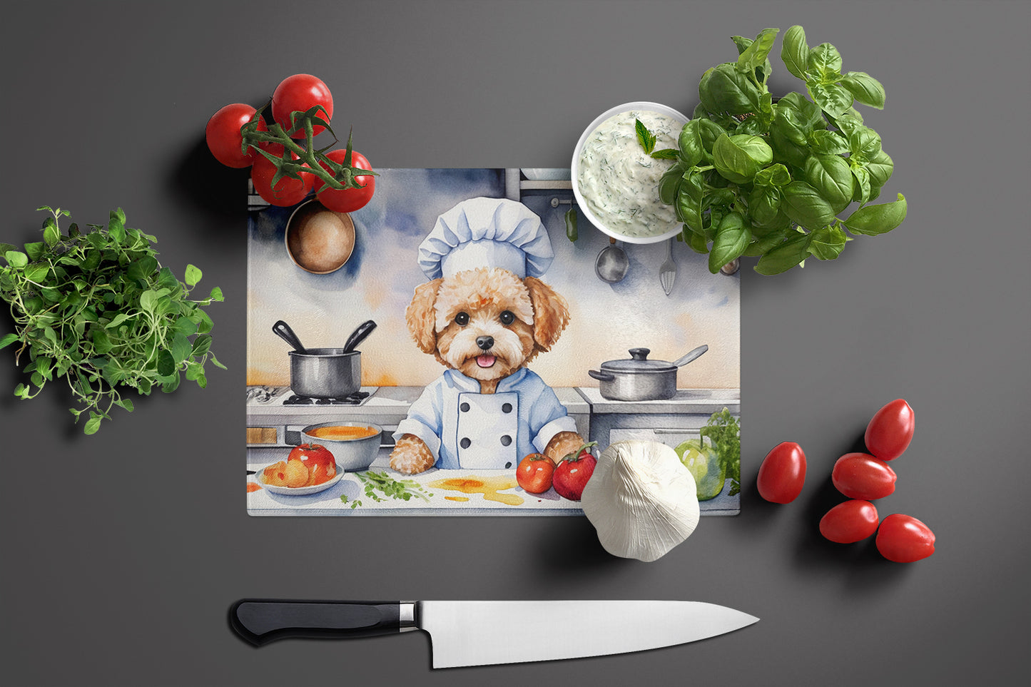 Maltipoo The Chef Glass Cutting Board