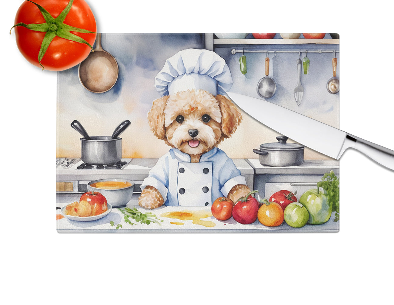 Maltipoo The Chef Glass Cutting Board