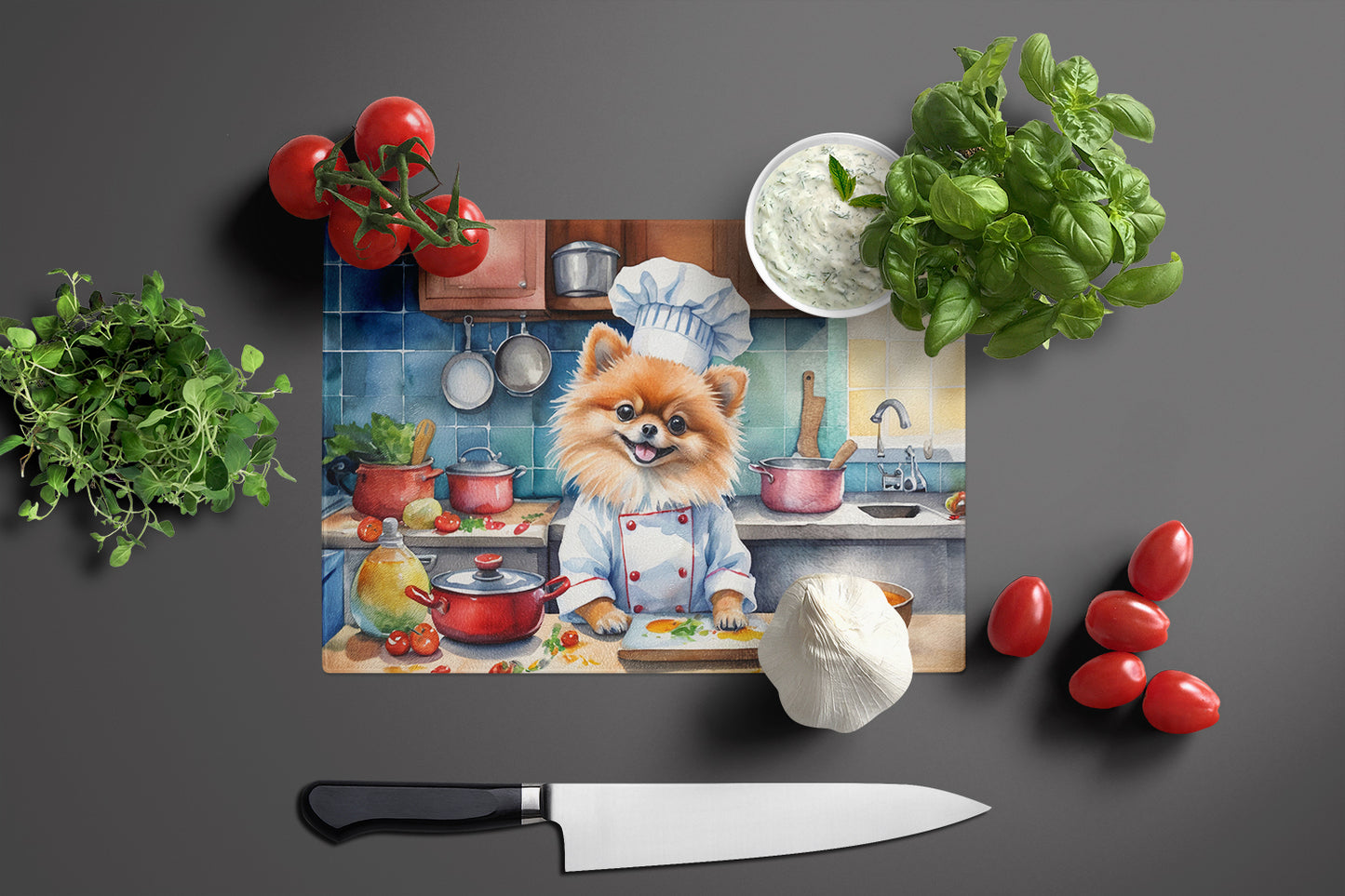 Pomeranian The Chef Glass Cutting Board